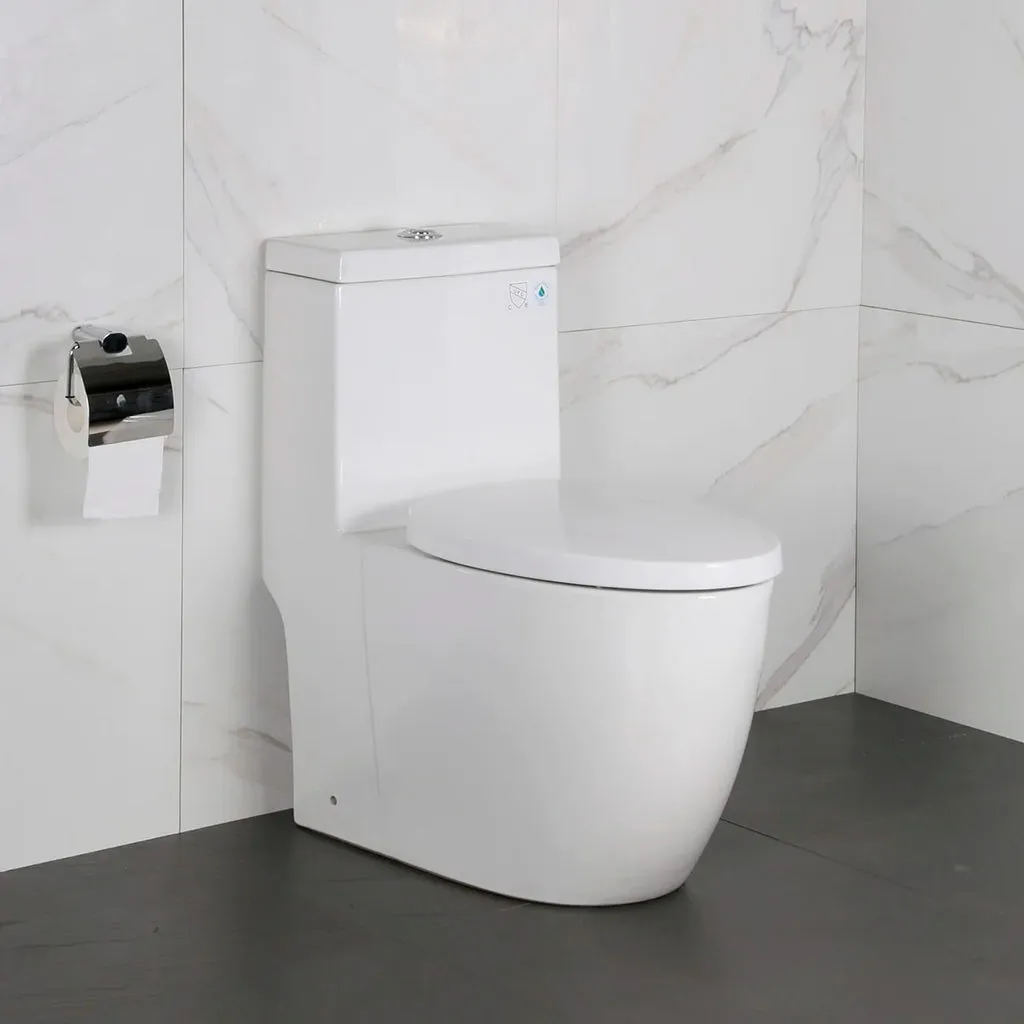 Sleek Complete Dual Flush One Piece Toilet - Floor Mount - 14" Porcelain/White
