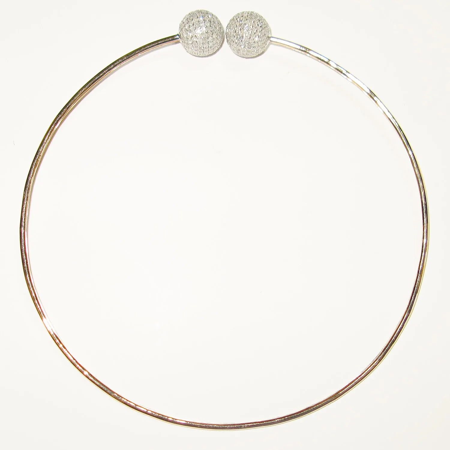 Sleek Cuff Necklace Pave Diamond Ball Solid 18k Rose Gold Jewelry