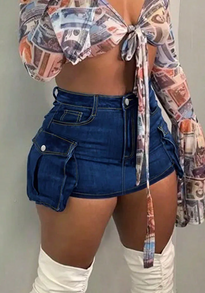Sleek High-Waisted Denim Cargo Mini Skirt with Modern Edge