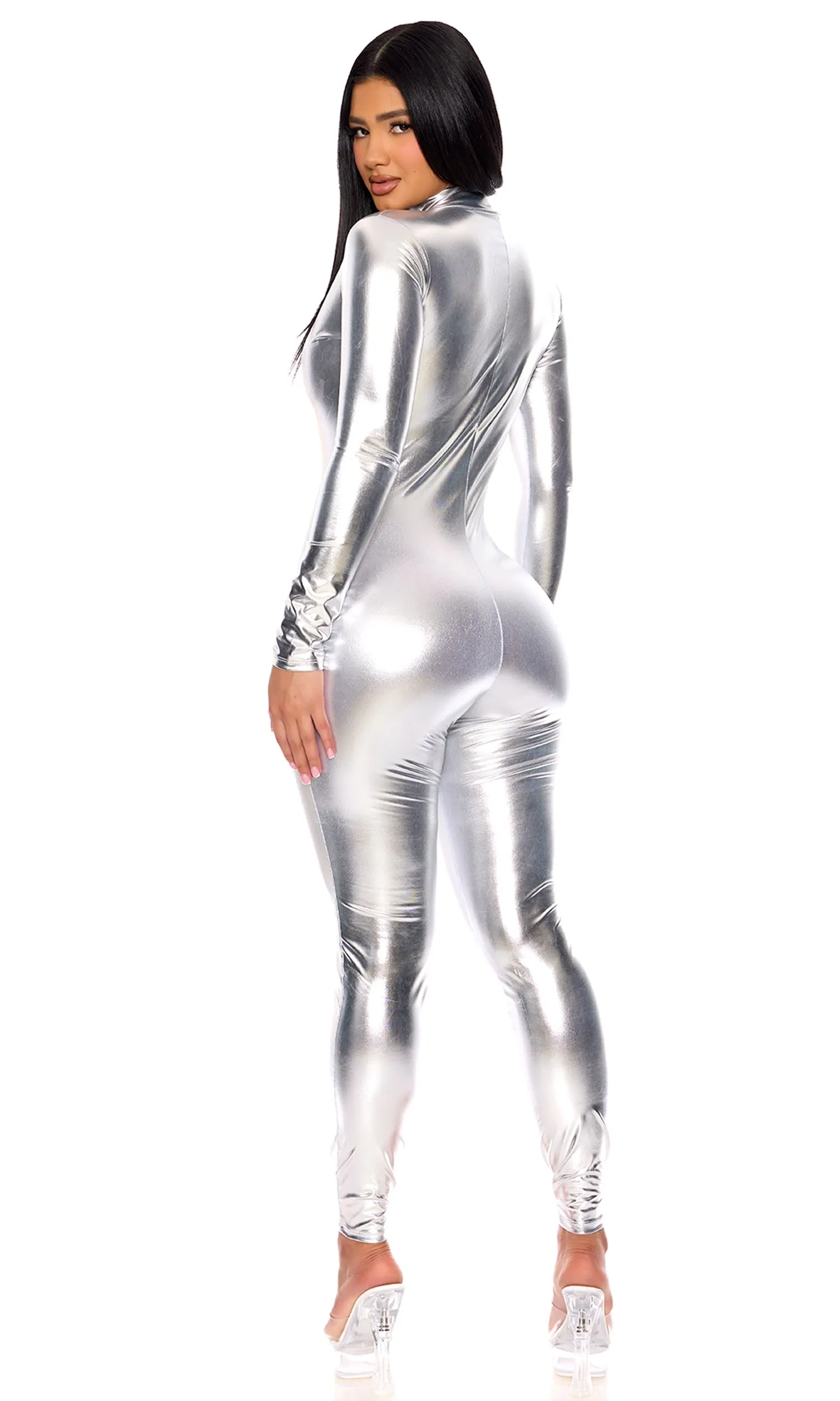 Sleek Metallic Mock Neck Jumpsuit Cosplay Glam