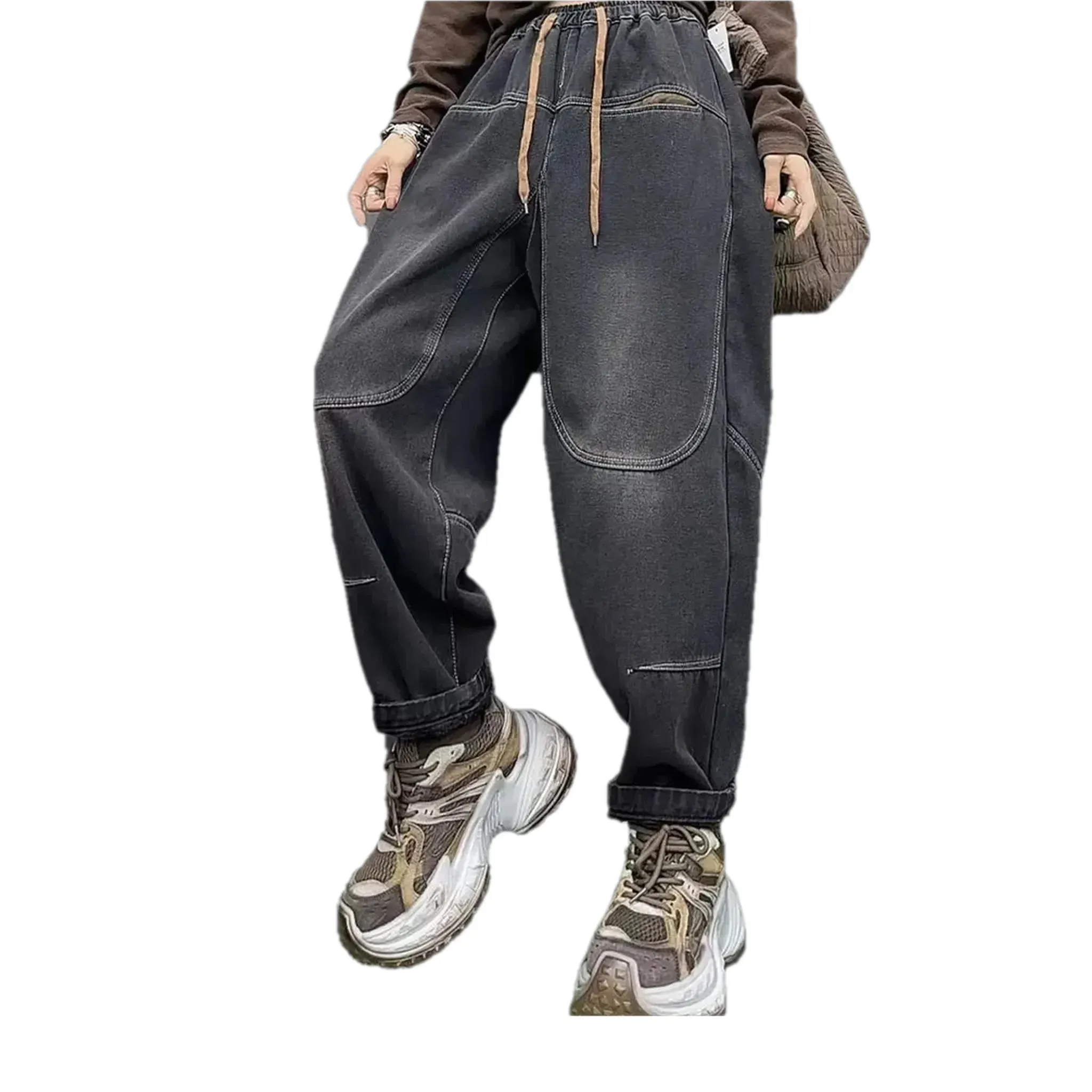 Slouchy mid-rise contrast women's jean joggers
