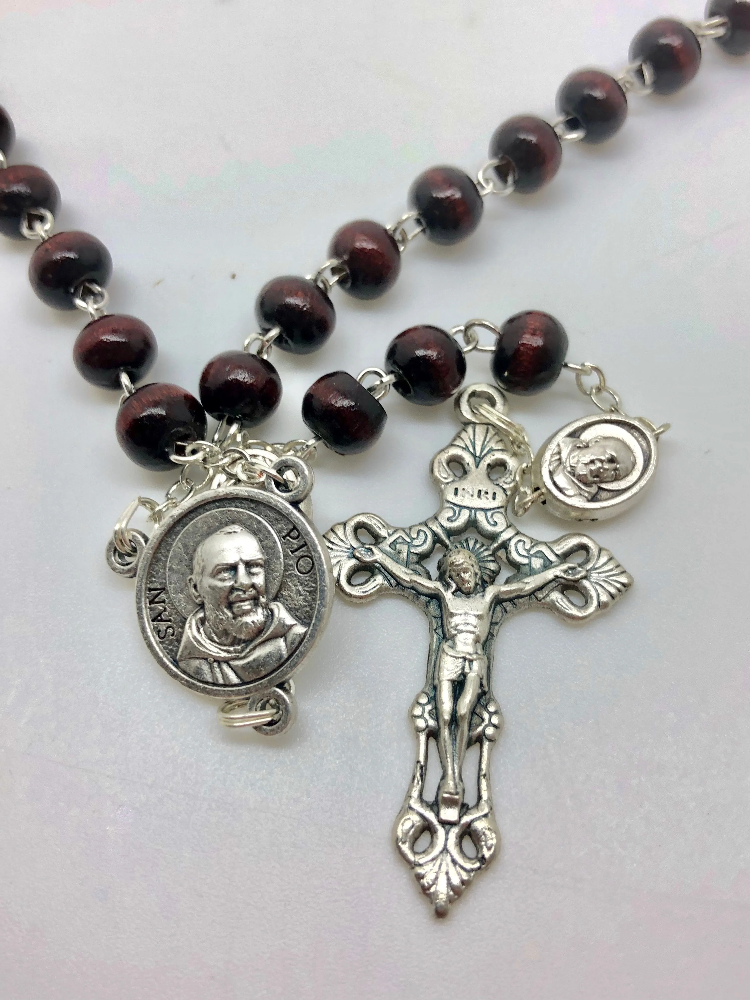 St. Benedict Brown Wood Rosary  (7 mm)