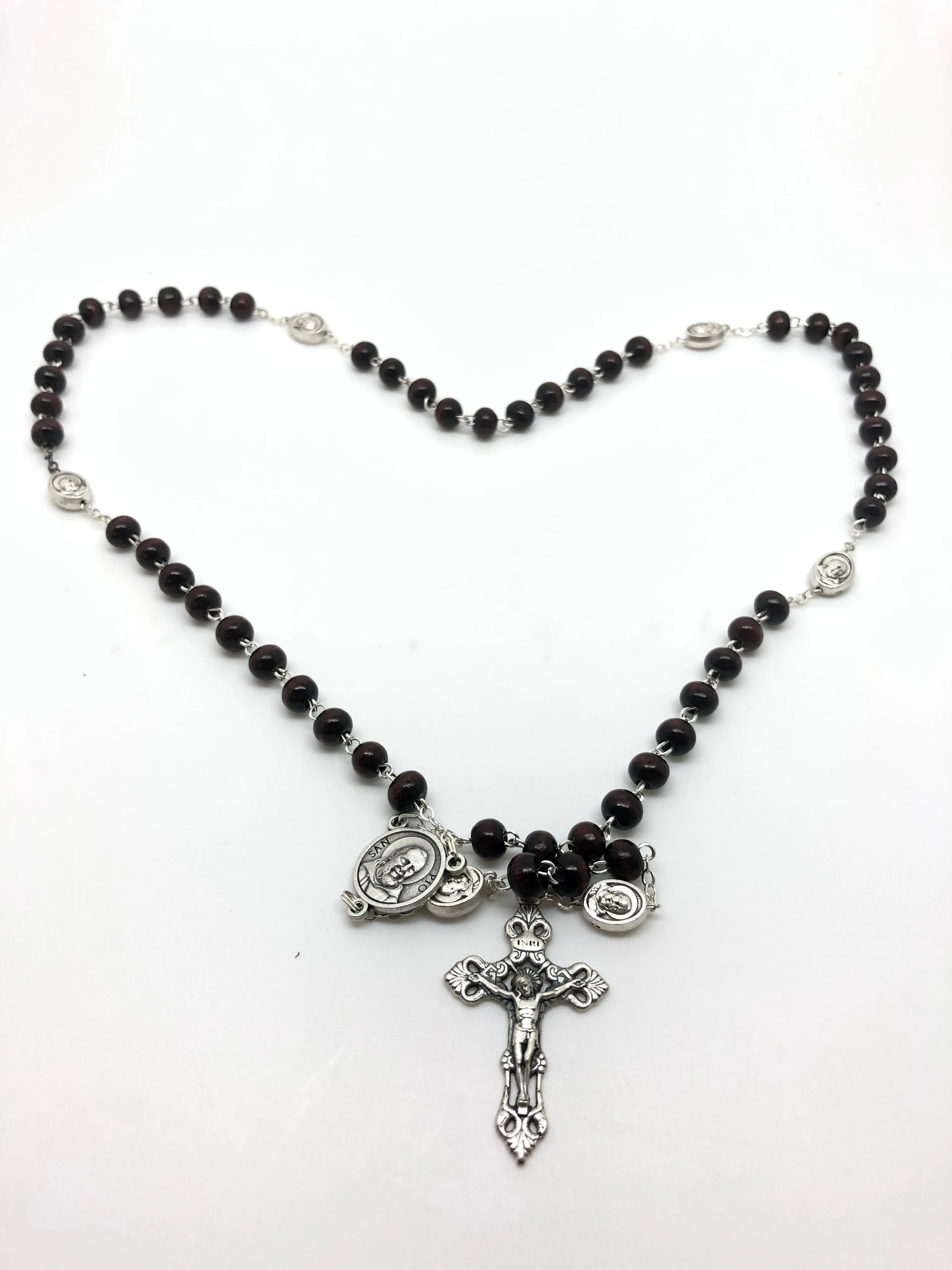 St. Benedict Brown Wood Rosary  (7 mm)