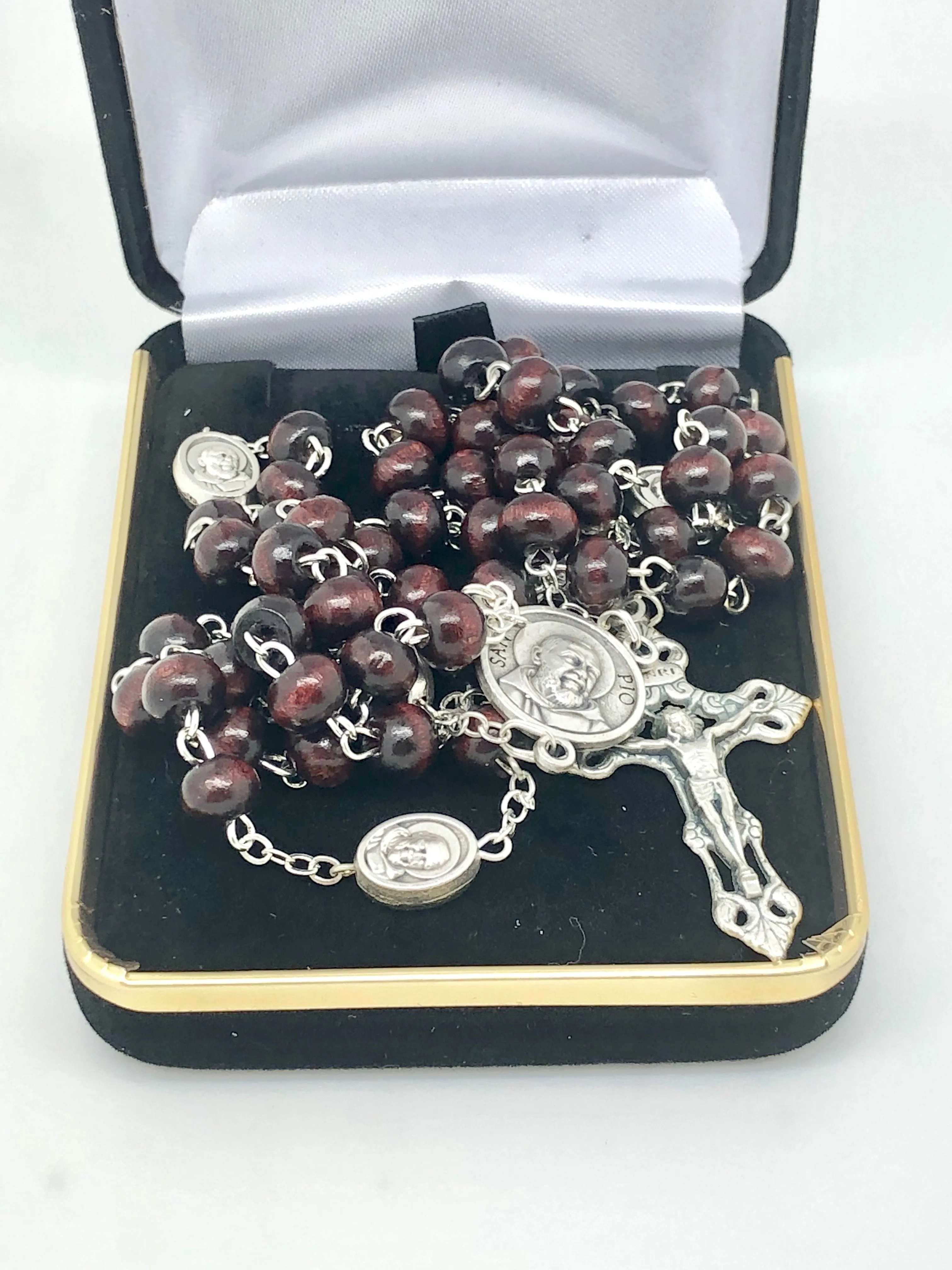 St. Benedict Brown Wood Rosary  (7 mm)