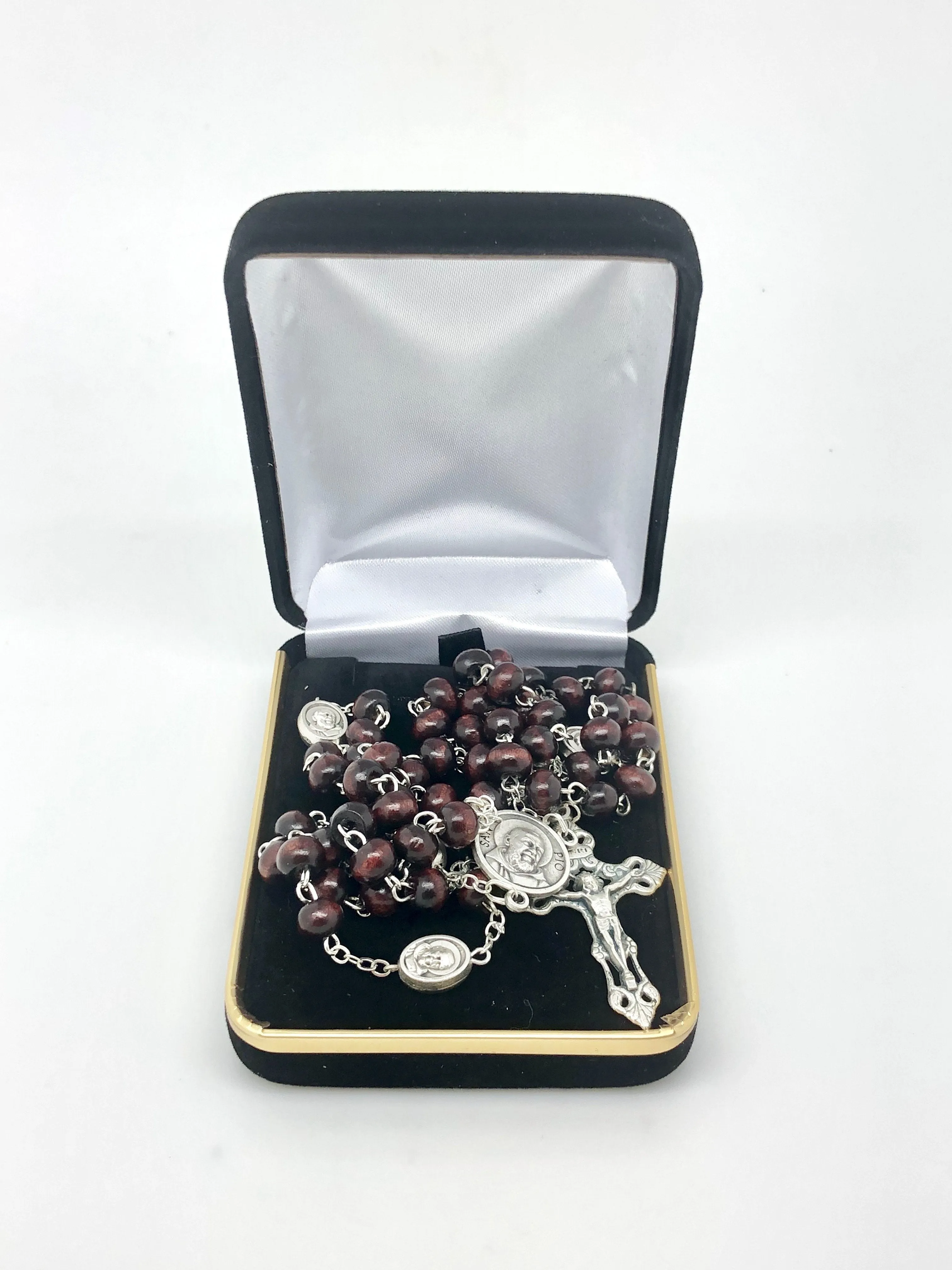 St. Benedict Brown Wood Rosary  (7 mm)