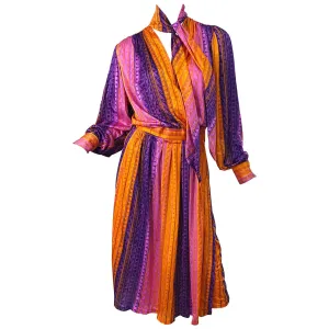 Striped Slinky Vintage Scarf Wrap Dress