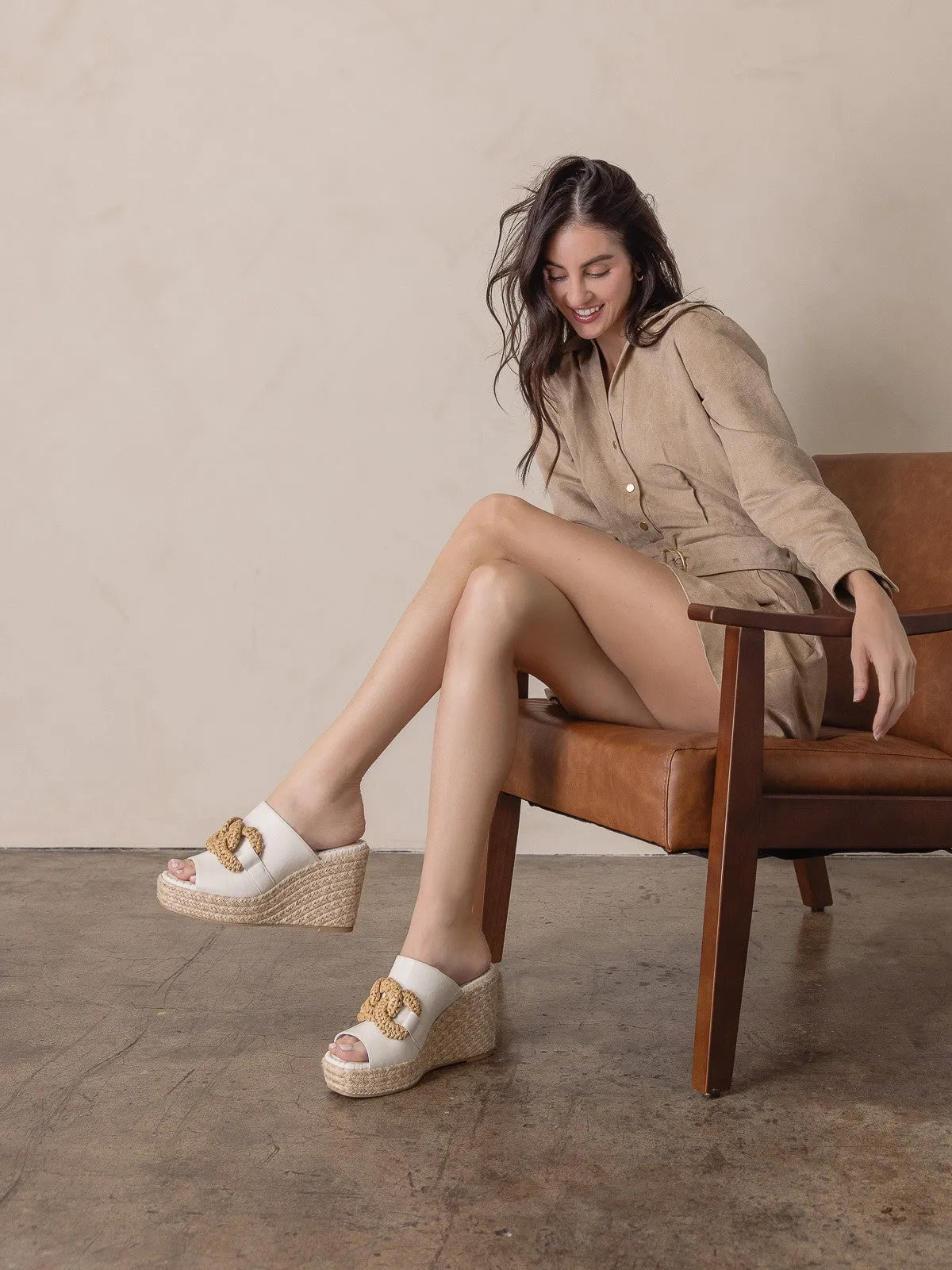The Aime - Wedge Slide with Raffia Detail