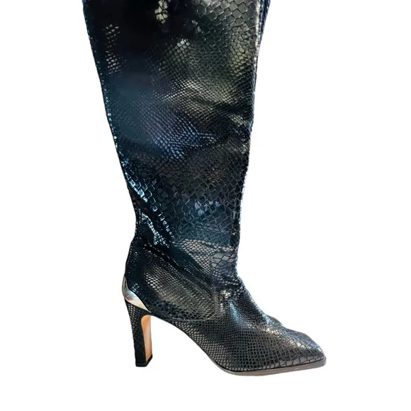 Timothy Hitsman Knee High Black Reptil Leather Size 9 Made in Spain Side Zipped