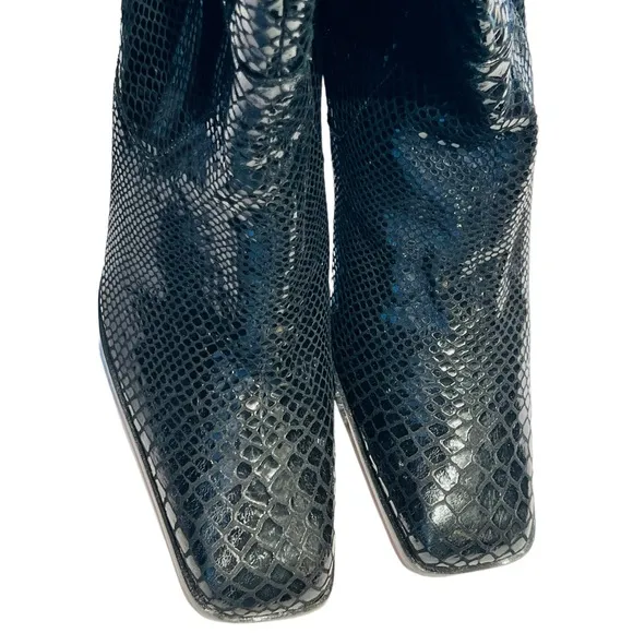 Timothy Hitsman Knee High Black Reptil Leather Size 9 Made in Spain Side Zipped