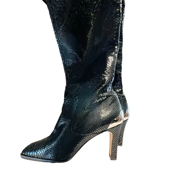Timothy Hitsman Knee High Black Reptil Leather Size 9 Made in Spain Side Zipped