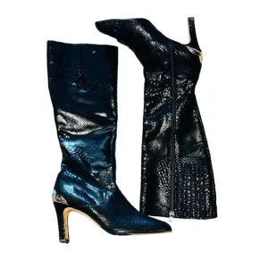 Timothy Hitsman Knee High Black Reptil Leather Size 9 Made in Spain Side Zipped