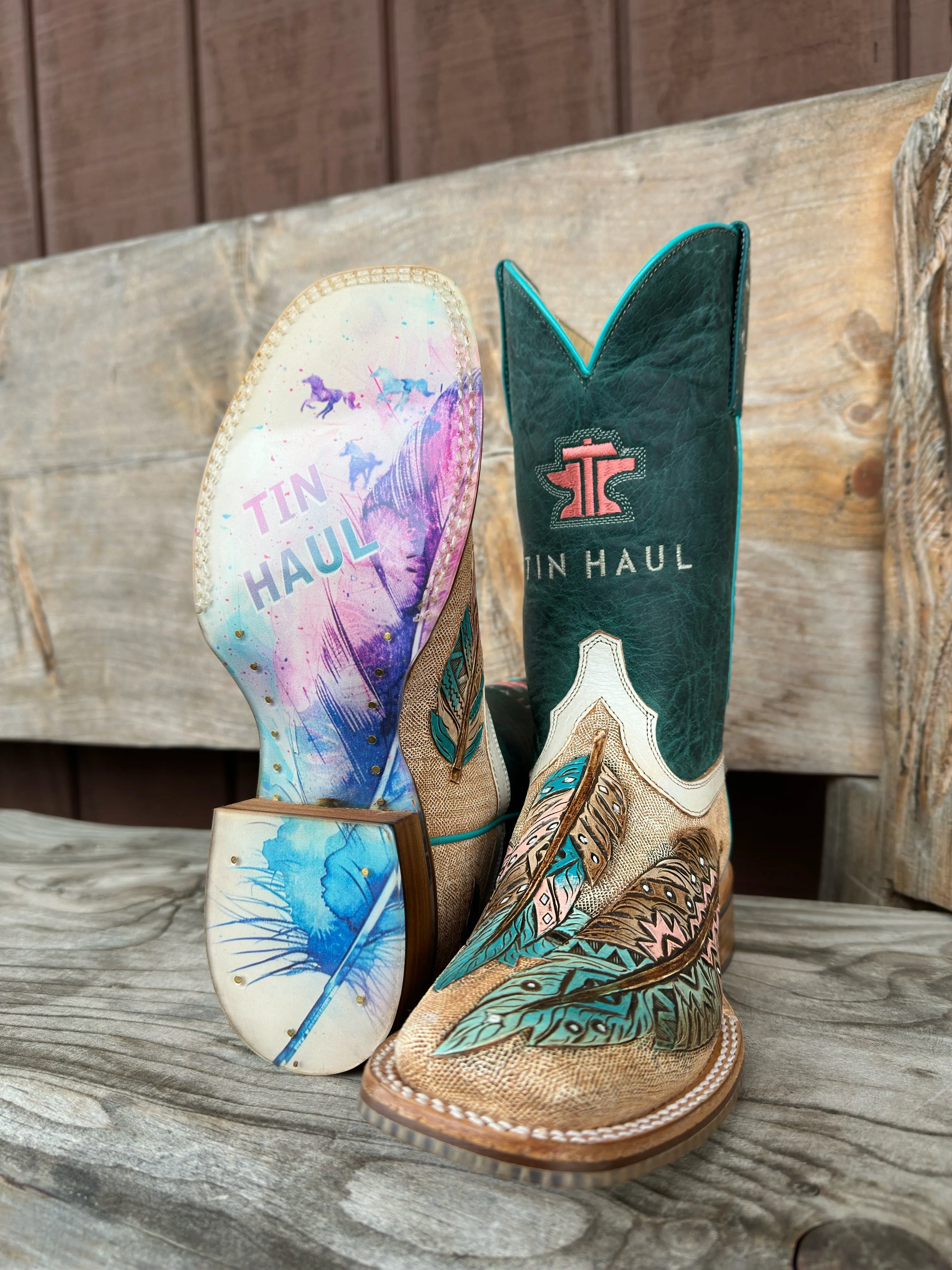 Tin Haul Women's Birds of a Feather Wide Square Toe Western Cowgirl Boots 0007-1541