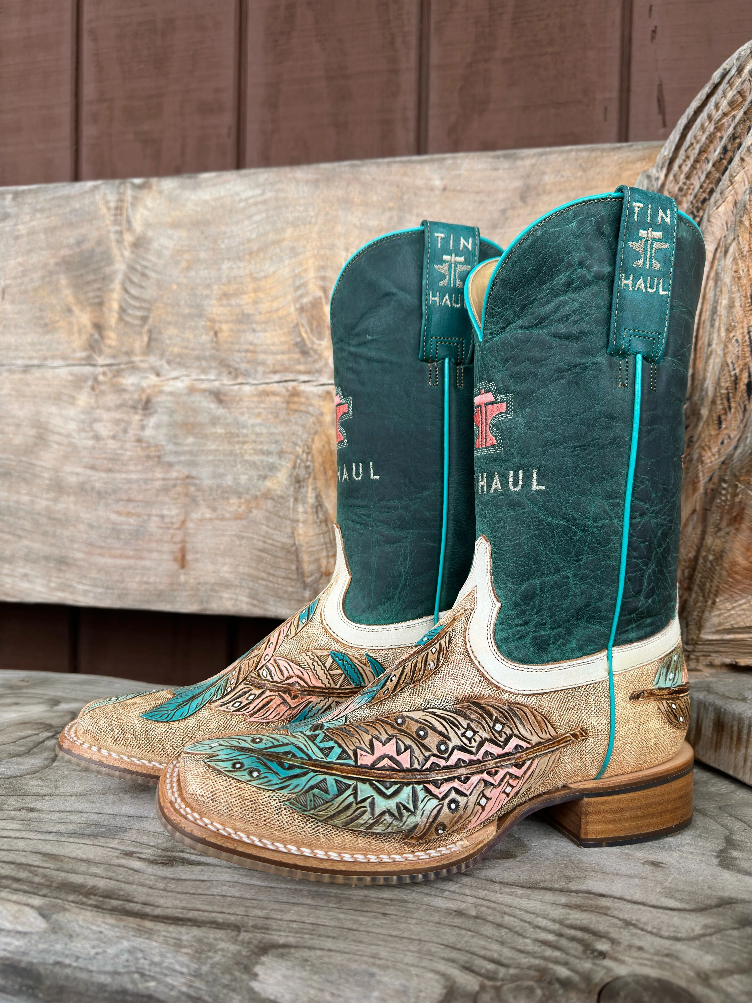 Tin Haul Women's Birds of a Feather Wide Square Toe Western Cowgirl Boots 0007-1541