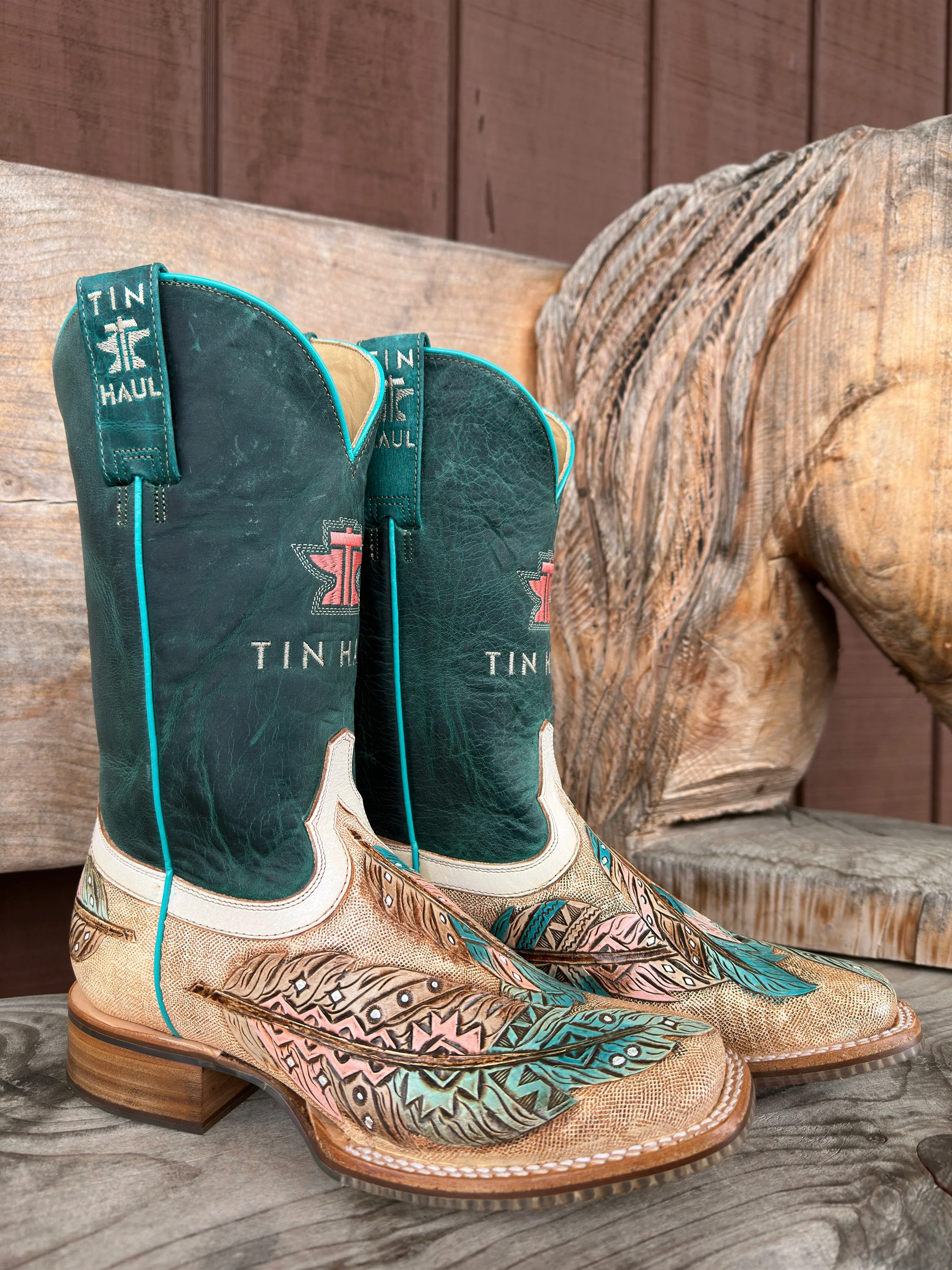 Tin Haul Women's Birds of a Feather Wide Square Toe Western Cowgirl Boots 0007-1541