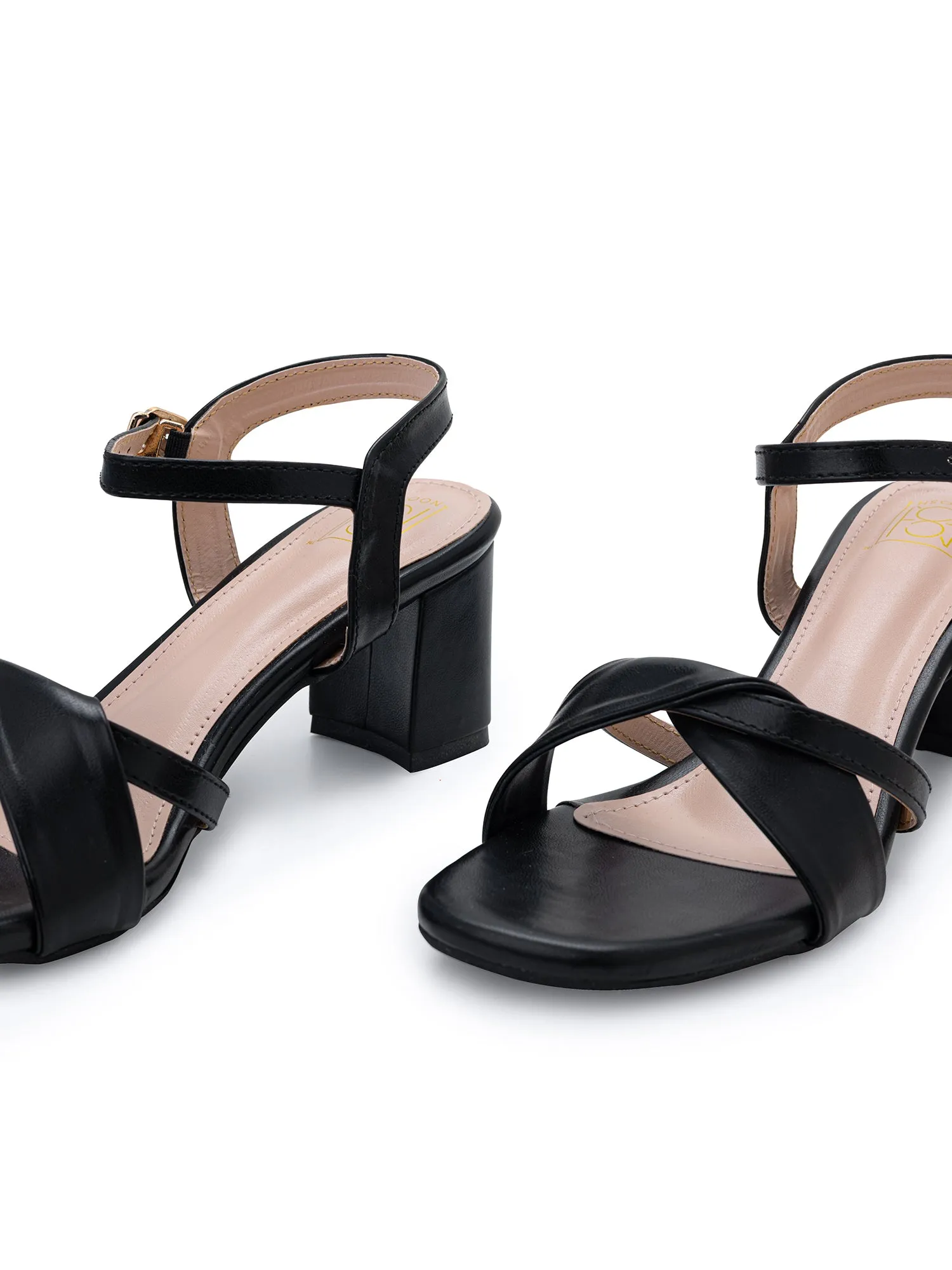 Twisted Strap Block Heels - Black