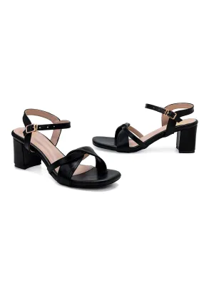 Twisted Strap Block Heels - Black