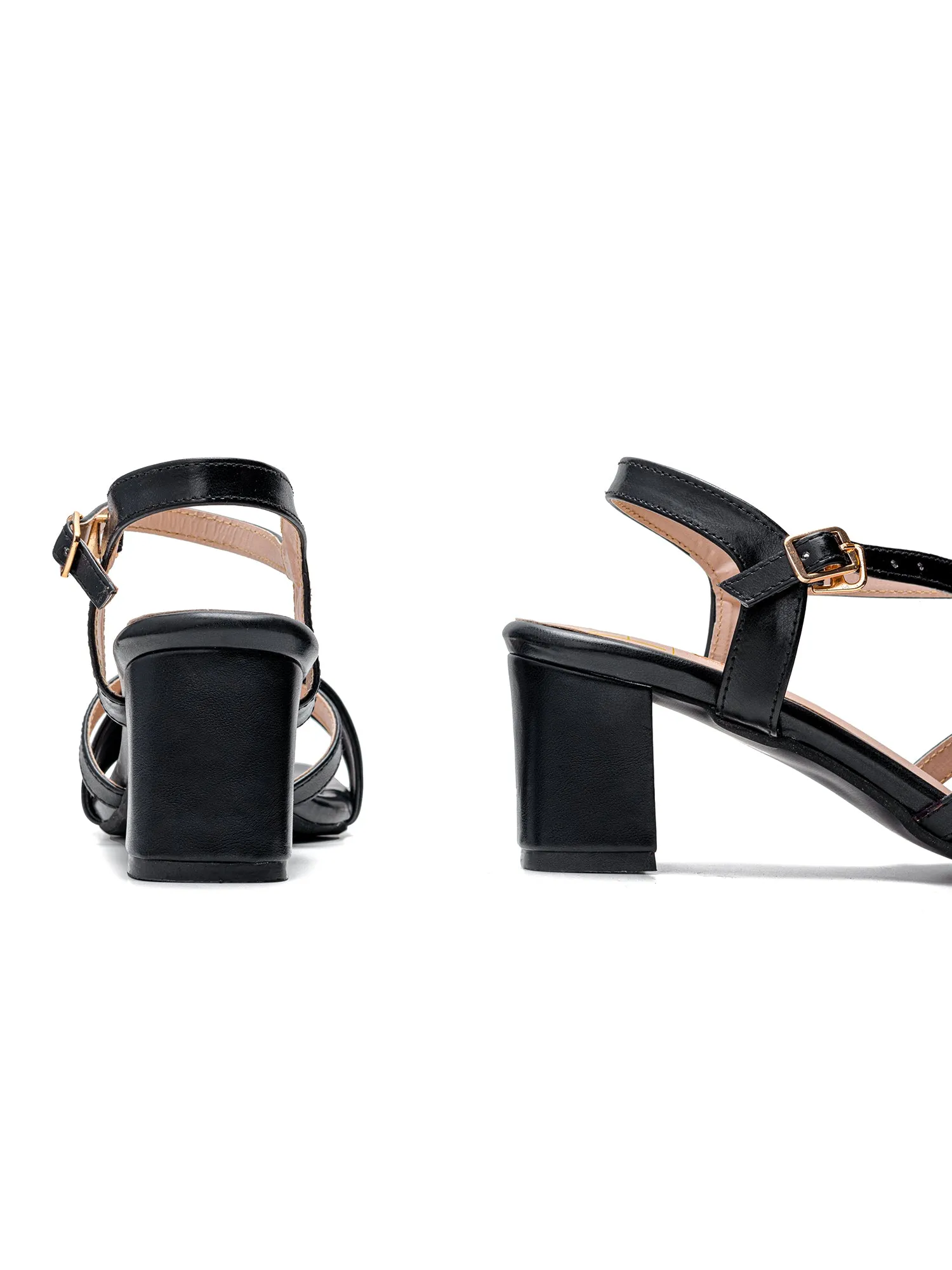 Twisted Strap Block Heels - Black