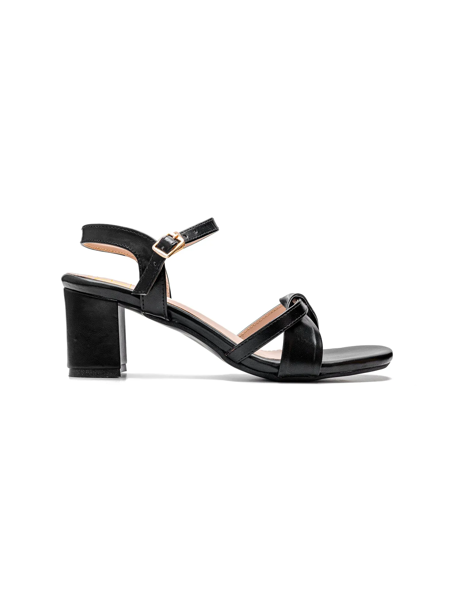 Twisted Strap Block Heels - Black