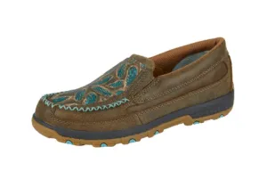 TWISTED X WOMENS CELLSTRETCH FEATHER SLIP ON - BOMBER/DARK BROWN/BLUE