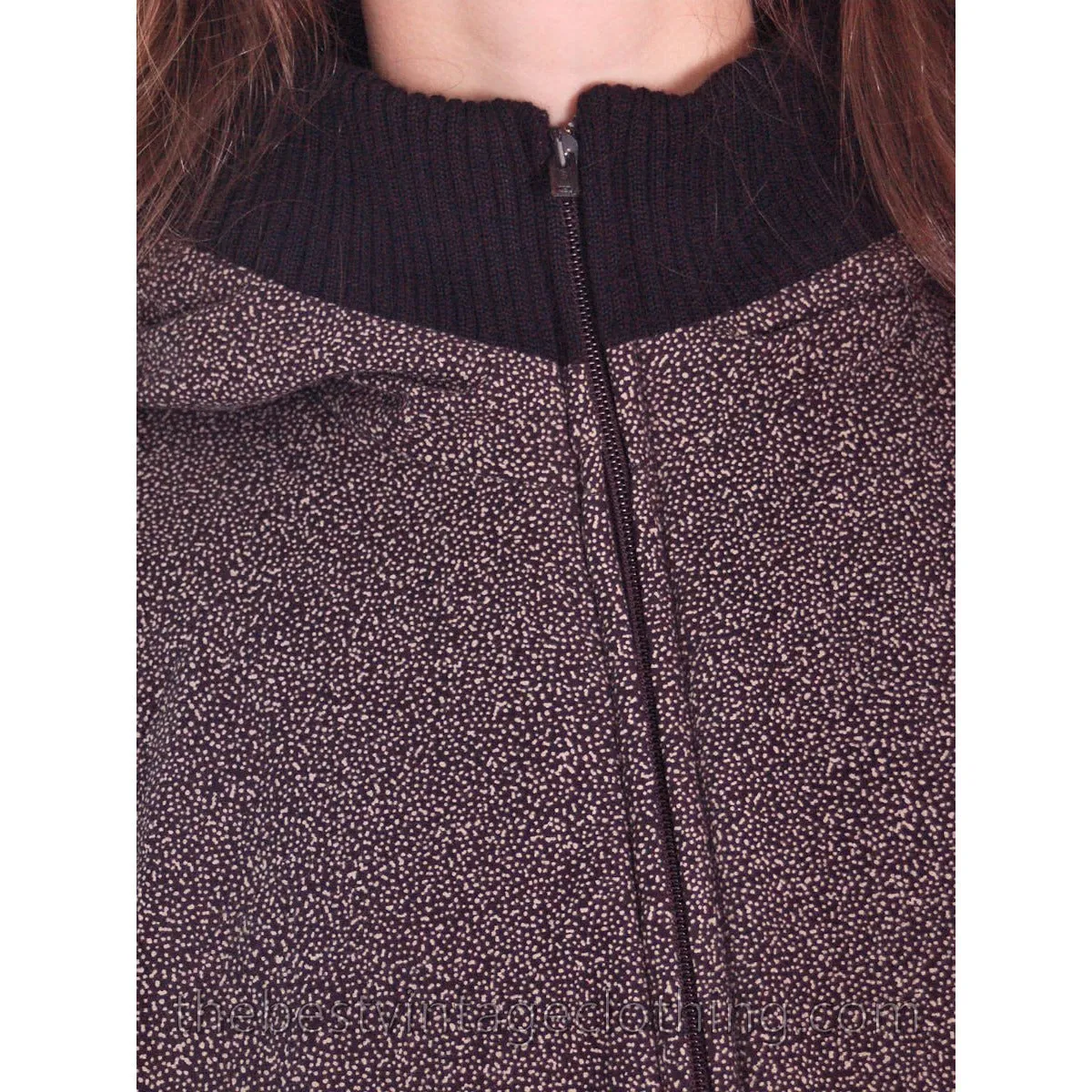 Vintage 1970s Vuokko Maxi Coat Womens Hooded Speckle Design Black Gray Cotton L