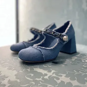 Vintage Chunky Denim Designer High Heels