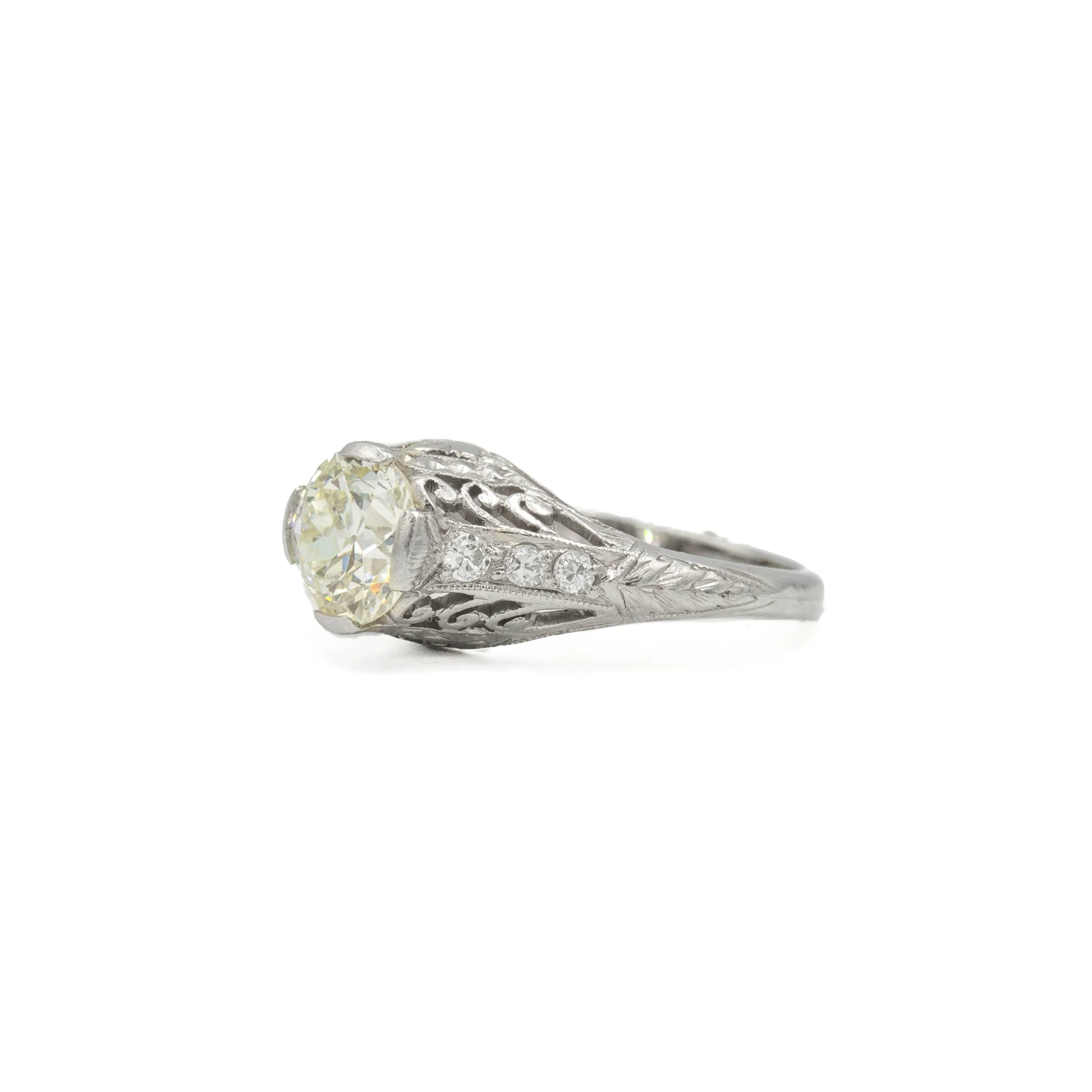 Vintage Platinum 1.01ct Tapered Filigree with Accents Ring
