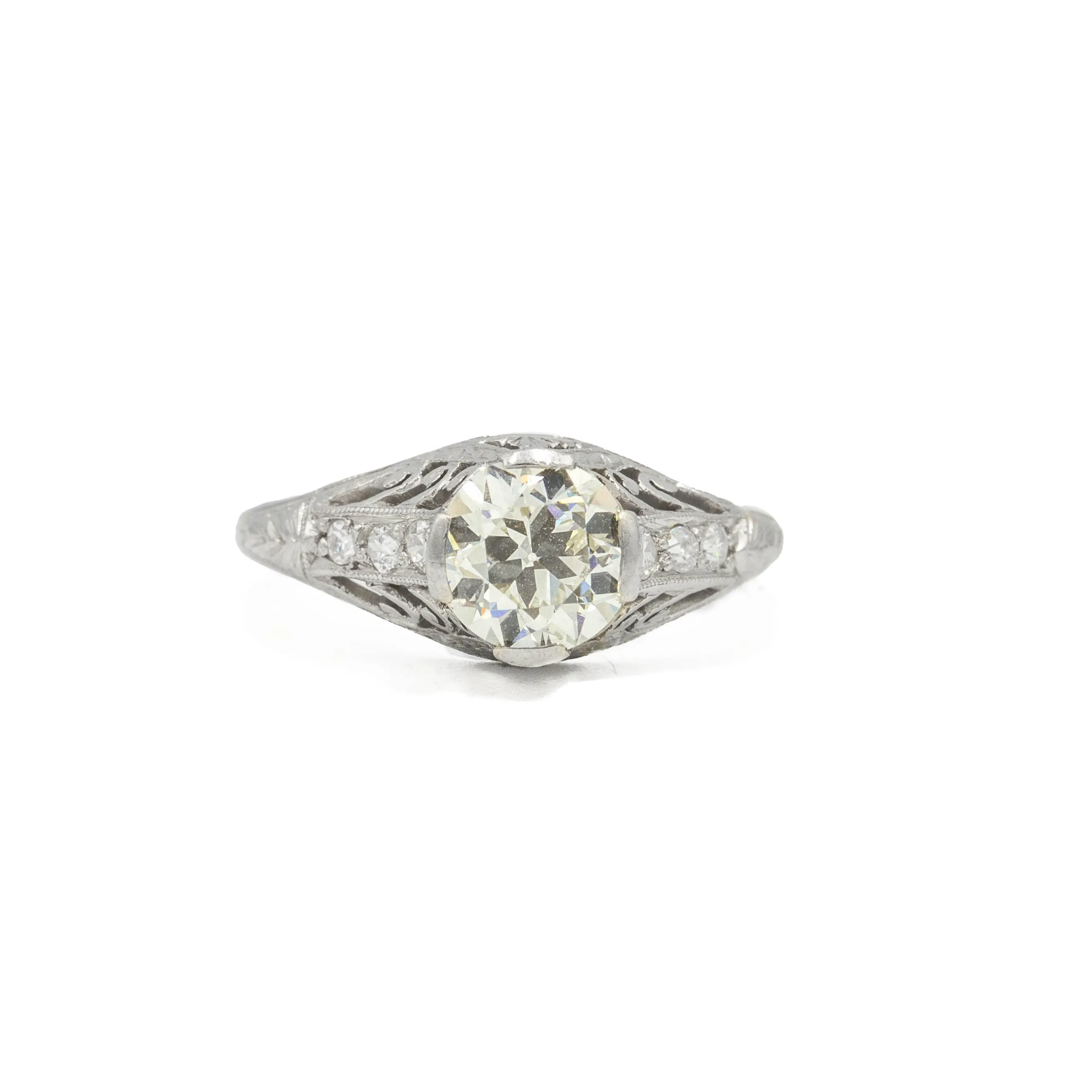 Vintage Platinum 1.01ct Tapered Filigree with Accents Ring