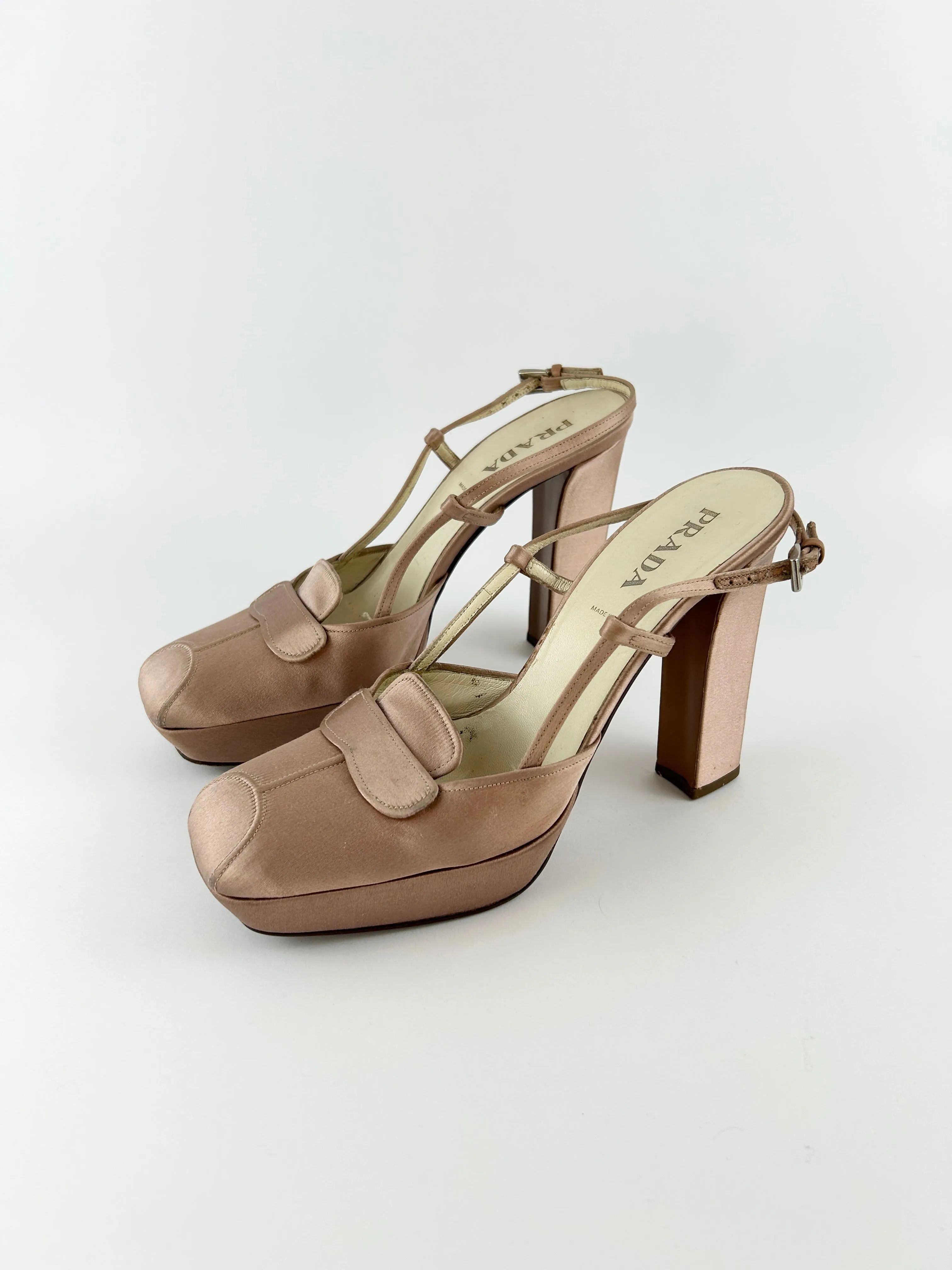 Vintage Prada Satin Slingback Ballet Platform Heels (2003)