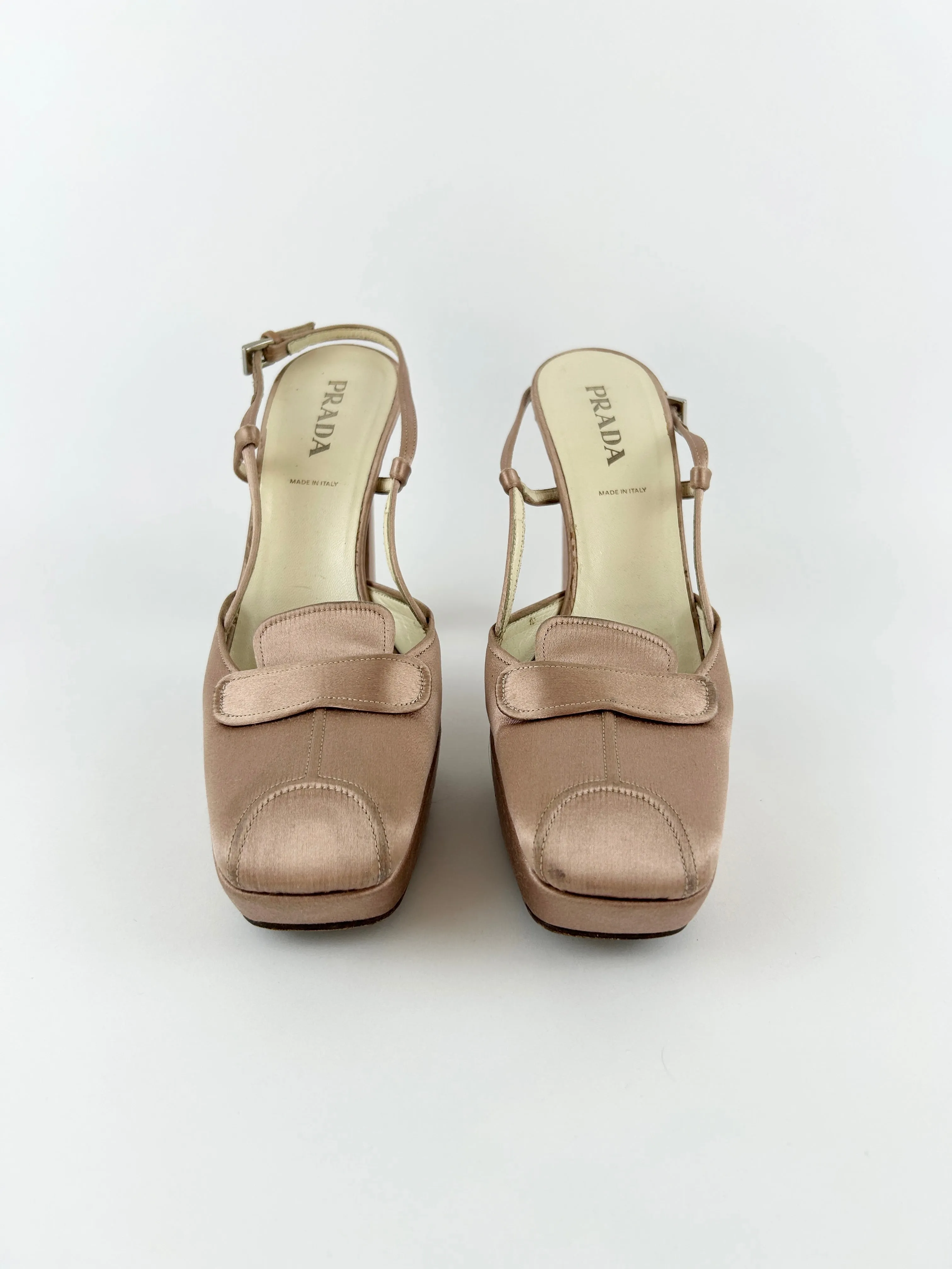 Vintage Prada Satin Slingback Ballet Platform Heels (2003)