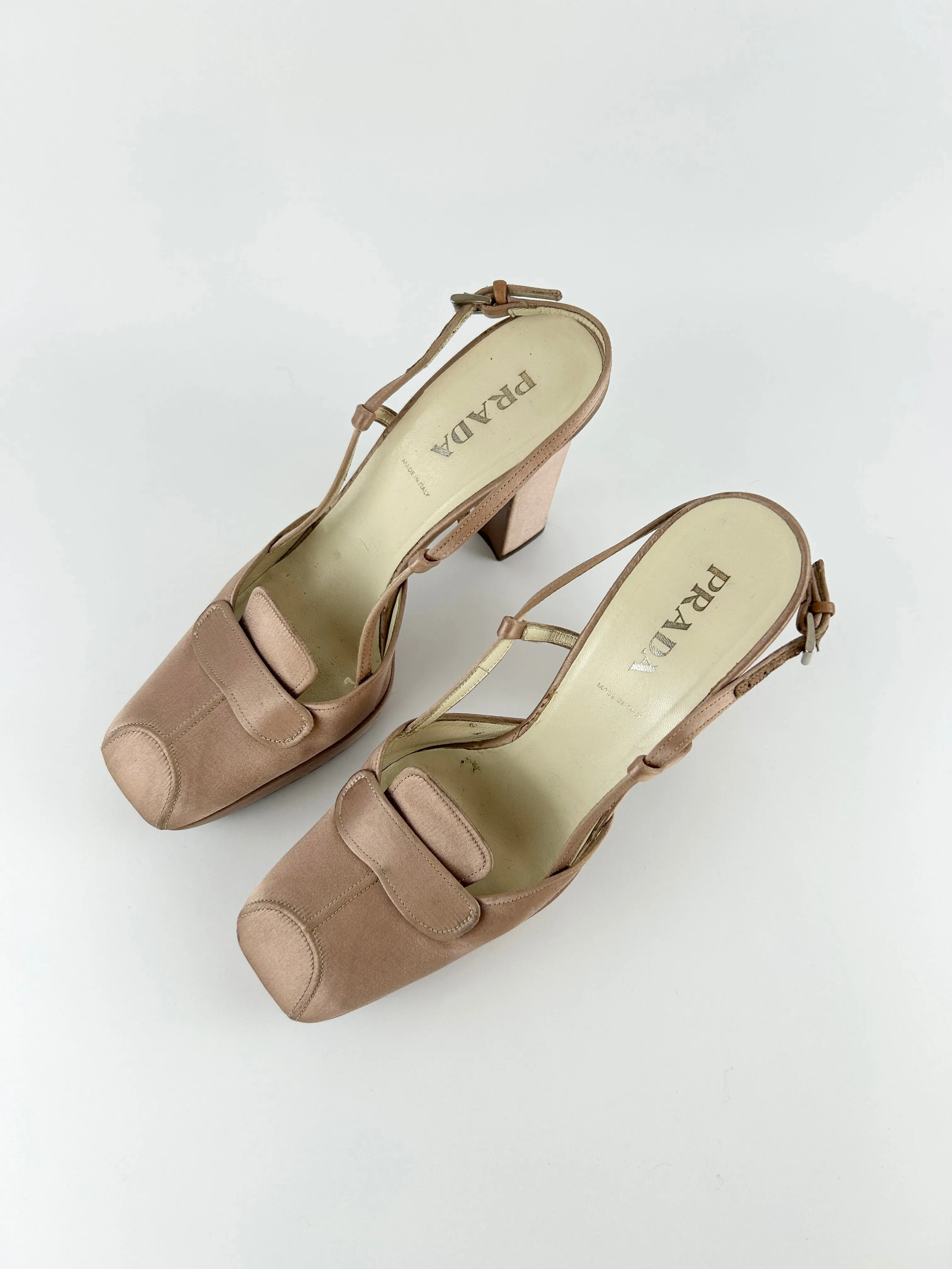 Vintage Prada Satin Slingback Ballet Platform Heels (2003)