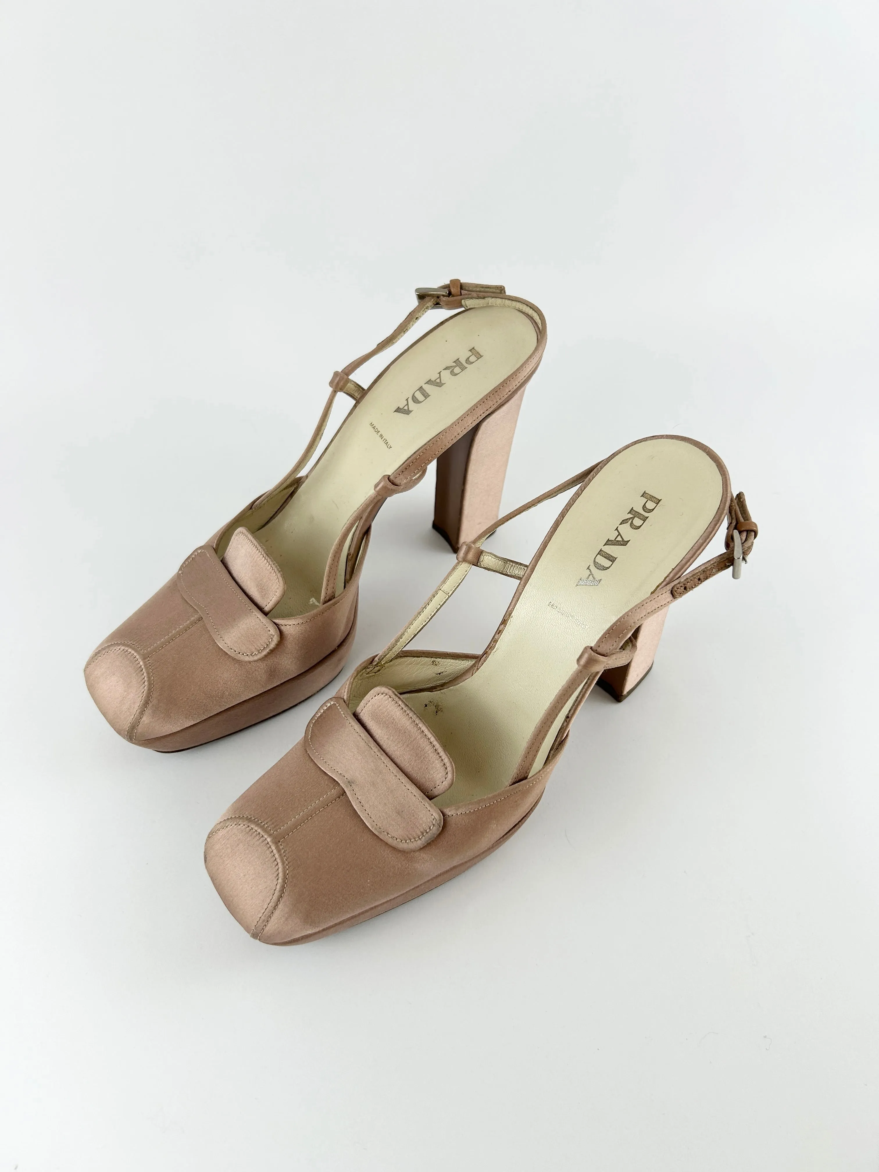 Vintage Prada Satin Slingback Ballet Platform Heels (2003)