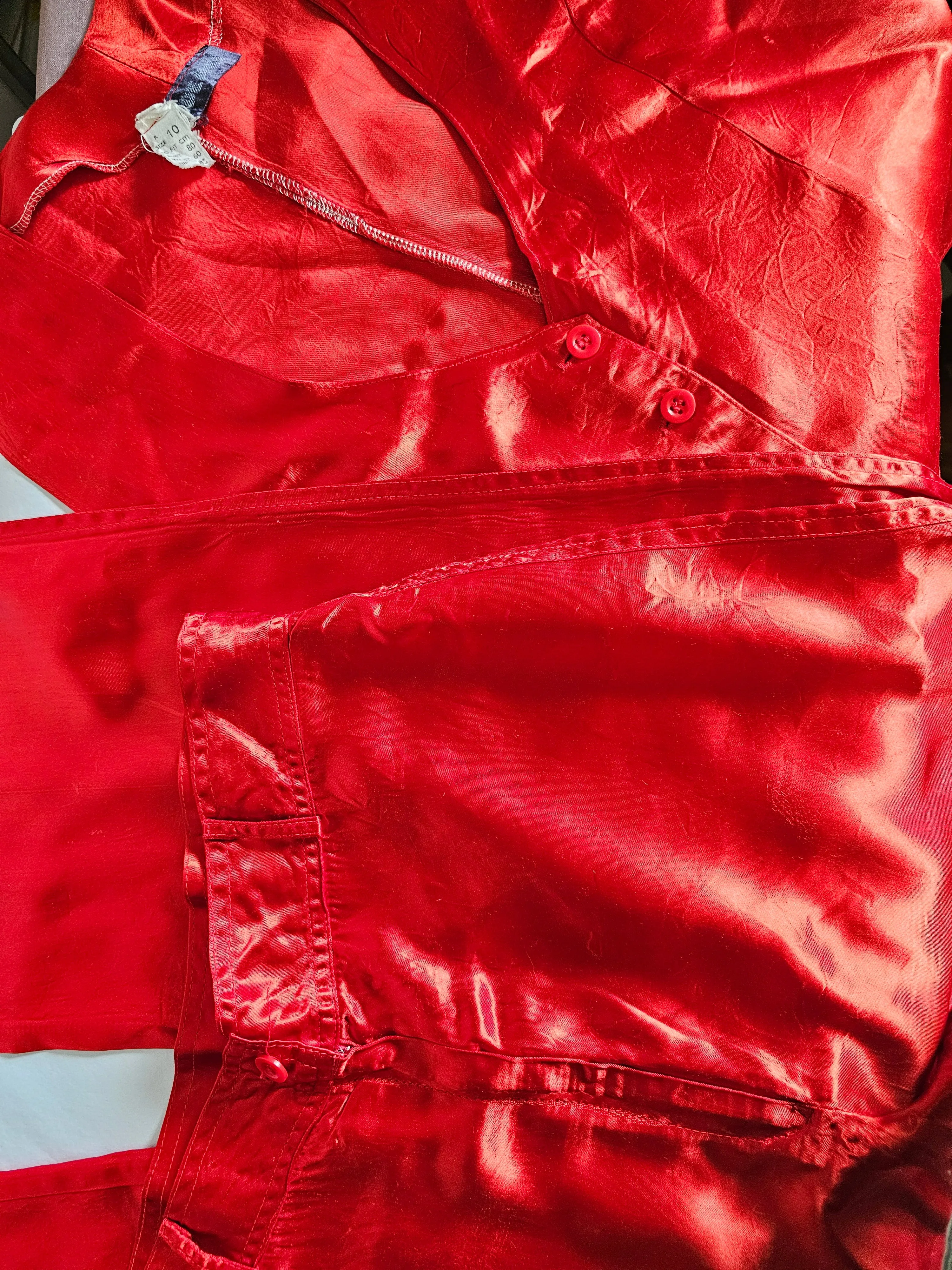 Vintage Red Satin Two-Piece Set – Bold Elegance s