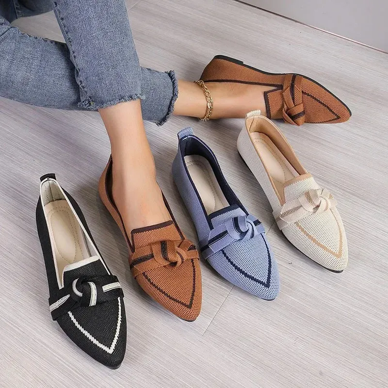 VougeVamp Women's Pointed Toe Ballet Flats – Elegant Slip-On Loafers with Butterfly Detail for Casual & Luxury Wear