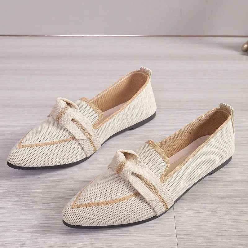 VougeVamp Women's Pointed Toe Ballet Flats – Elegant Slip-On Loafers with Butterfly Detail for Casual & Luxury Wear