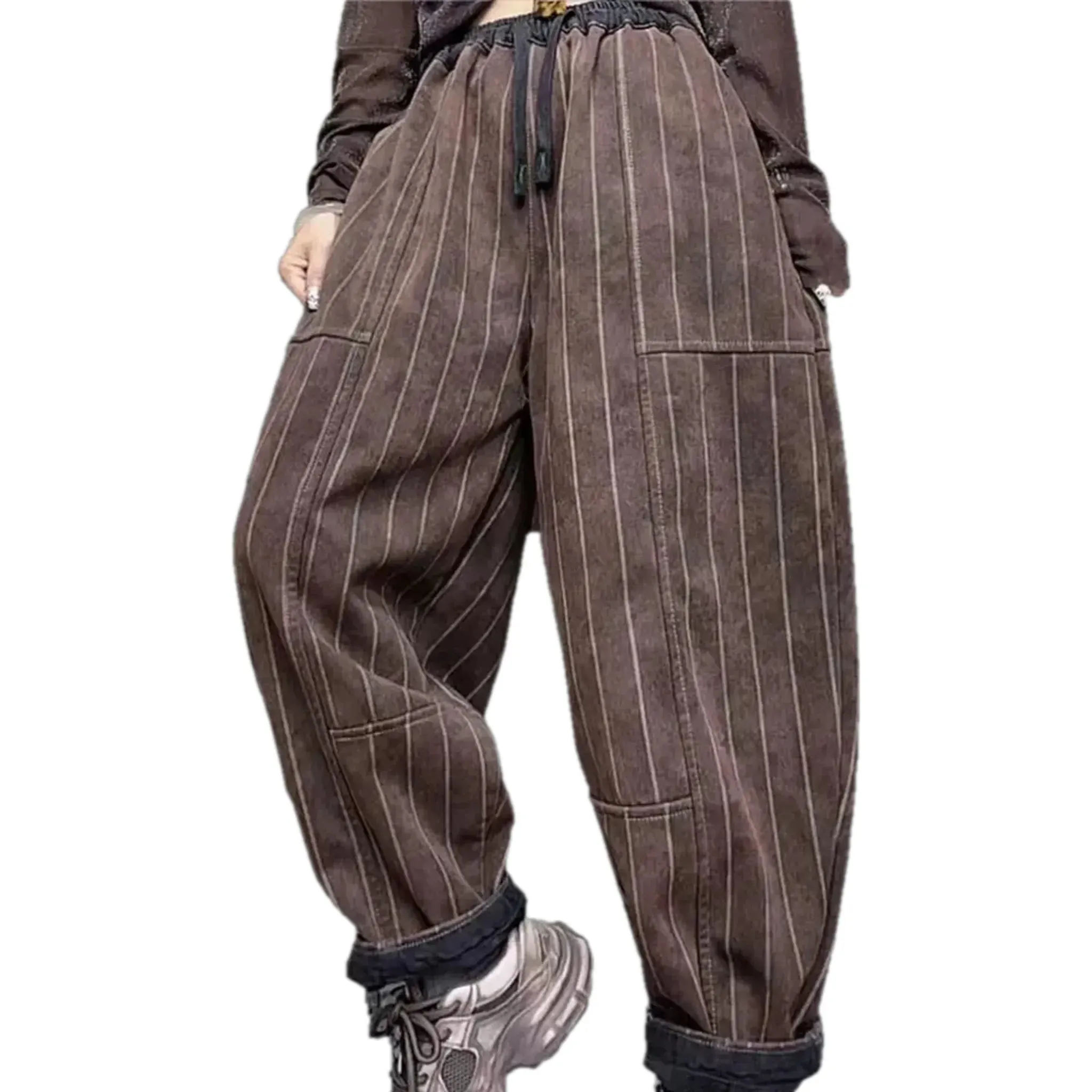 Warm boho style slouchy denim joggers for ladies