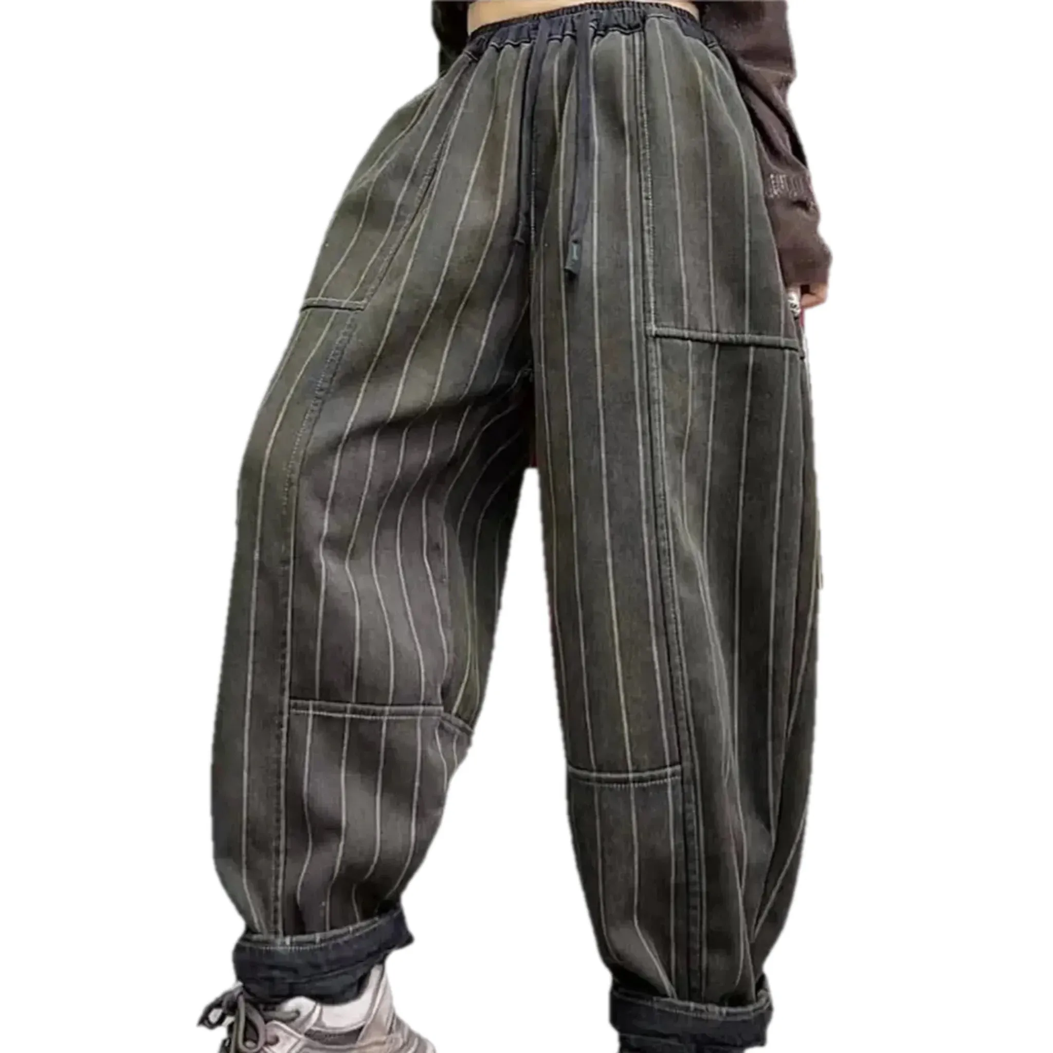 Warm boho style slouchy denim joggers for ladies