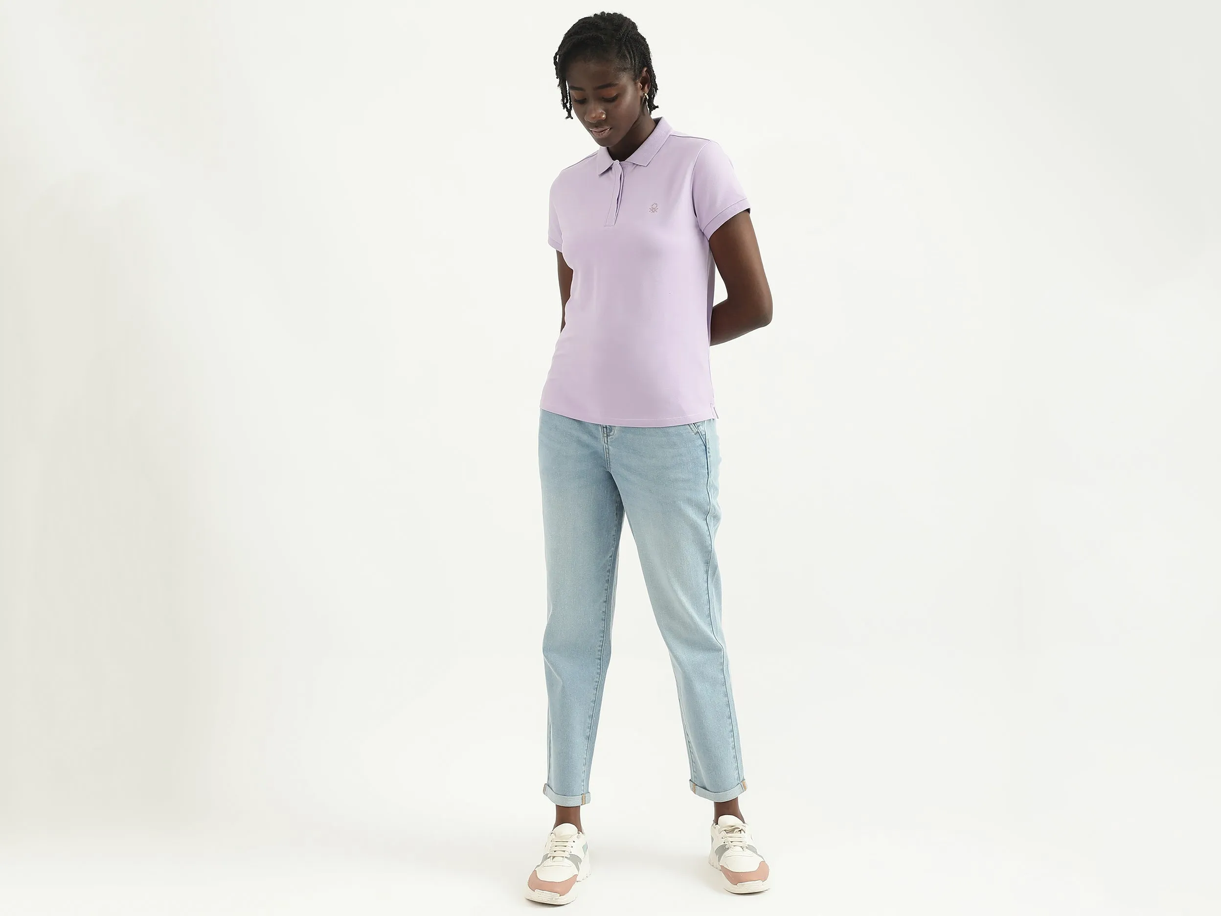 Women Solid Polo Collar T-shirt