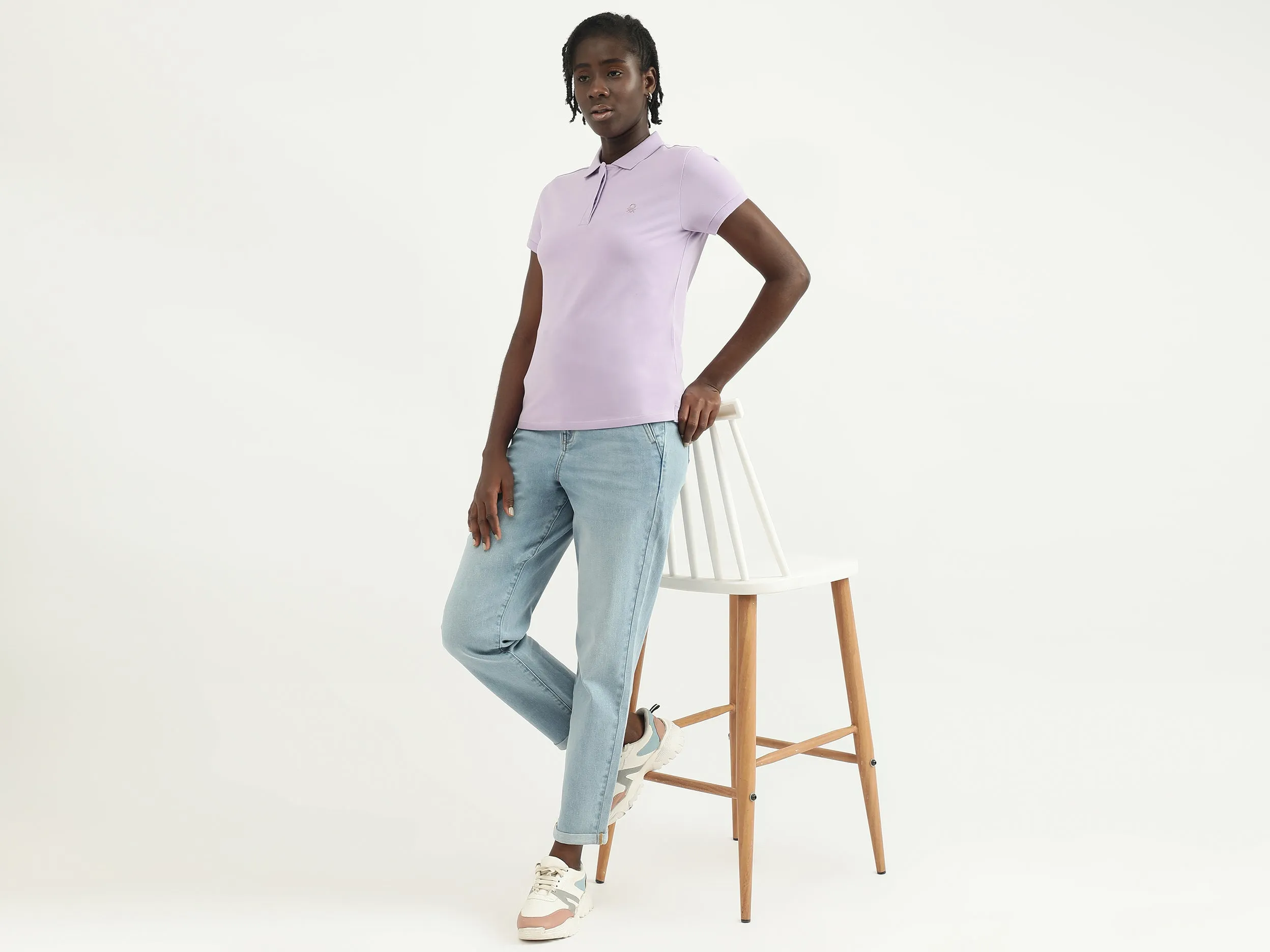 Women Solid Polo Collar T-shirt