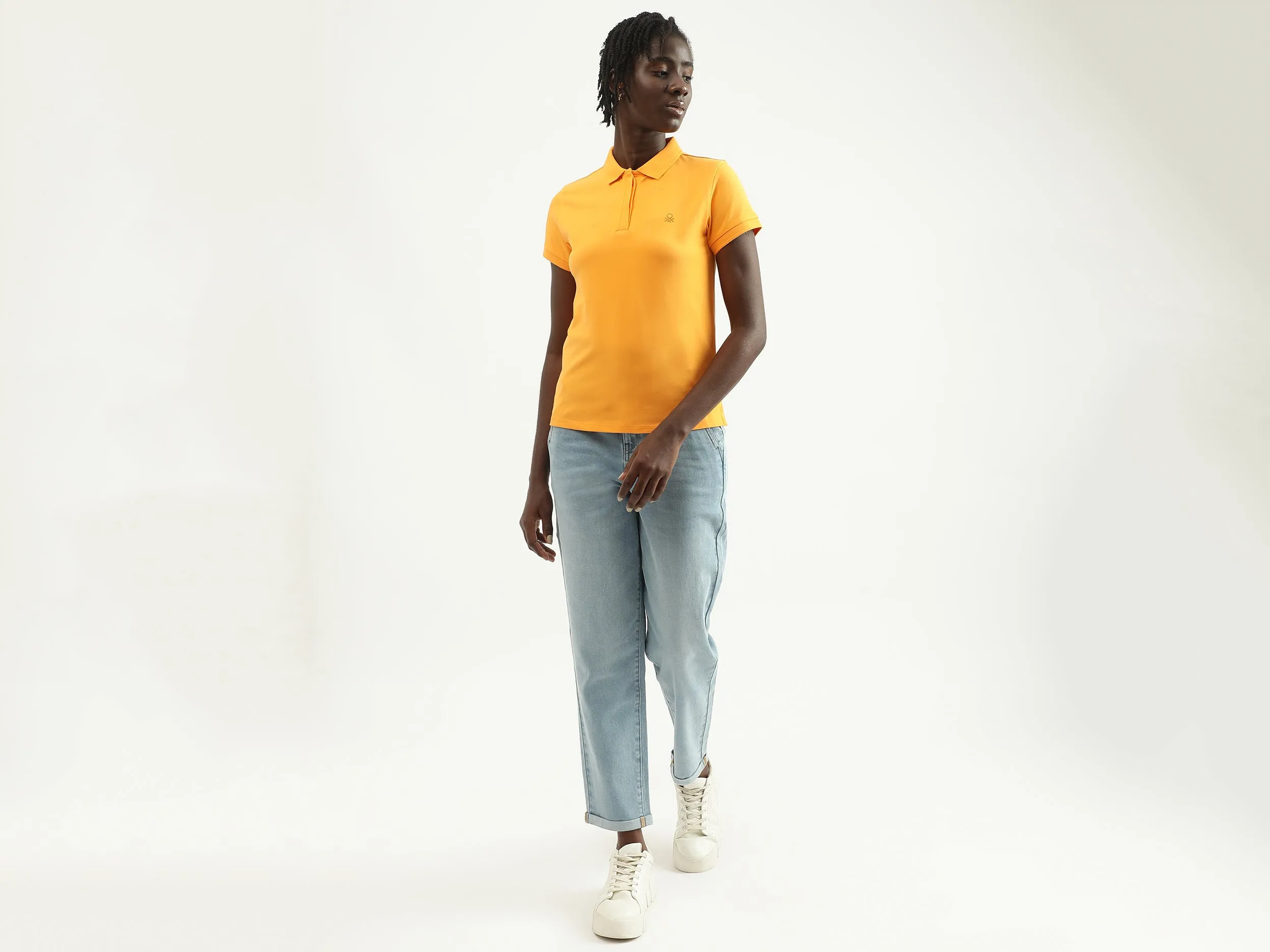 Women Solid Polo Collar T-shirt