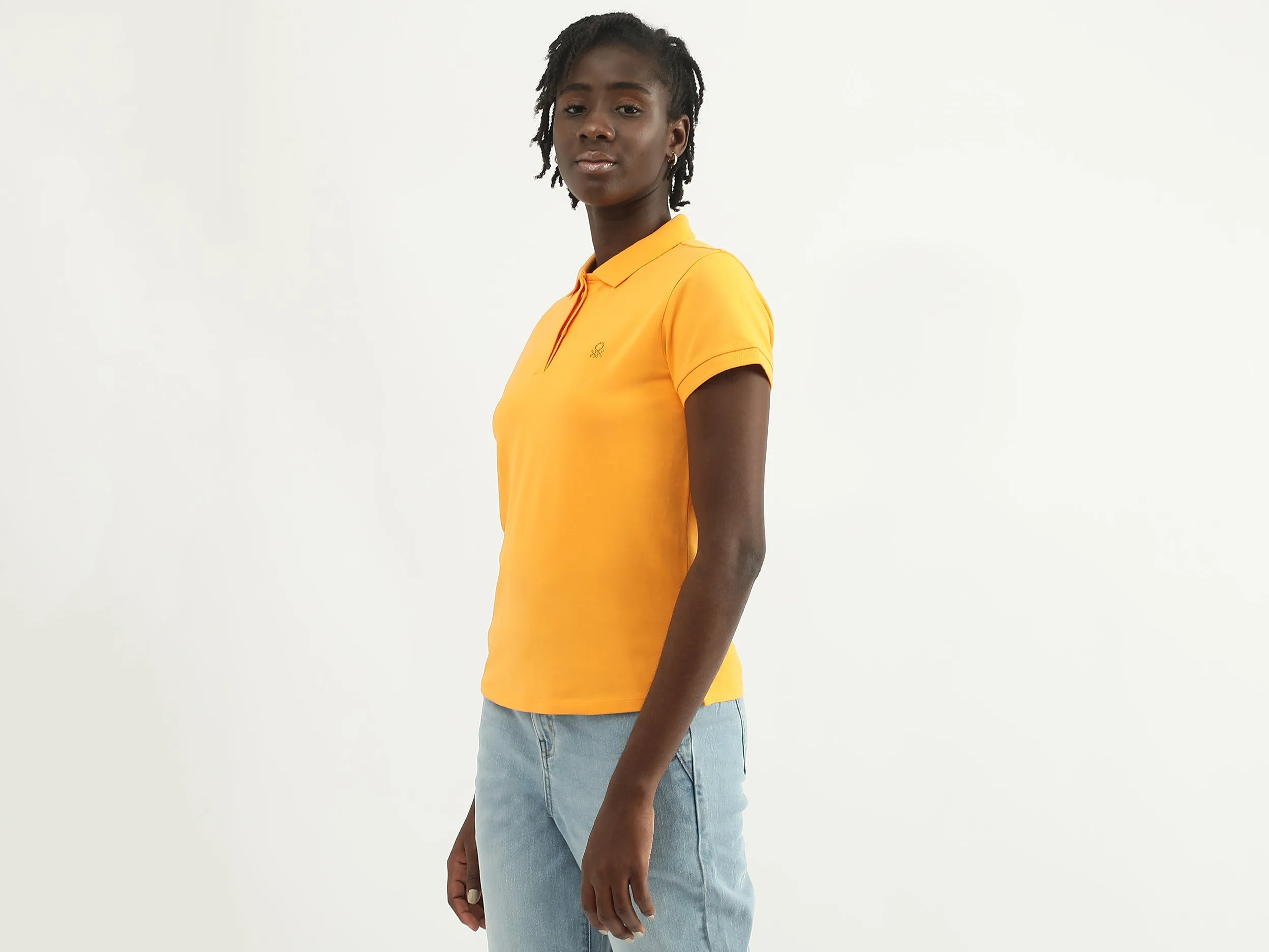 Women Solid Polo Collar T-shirt