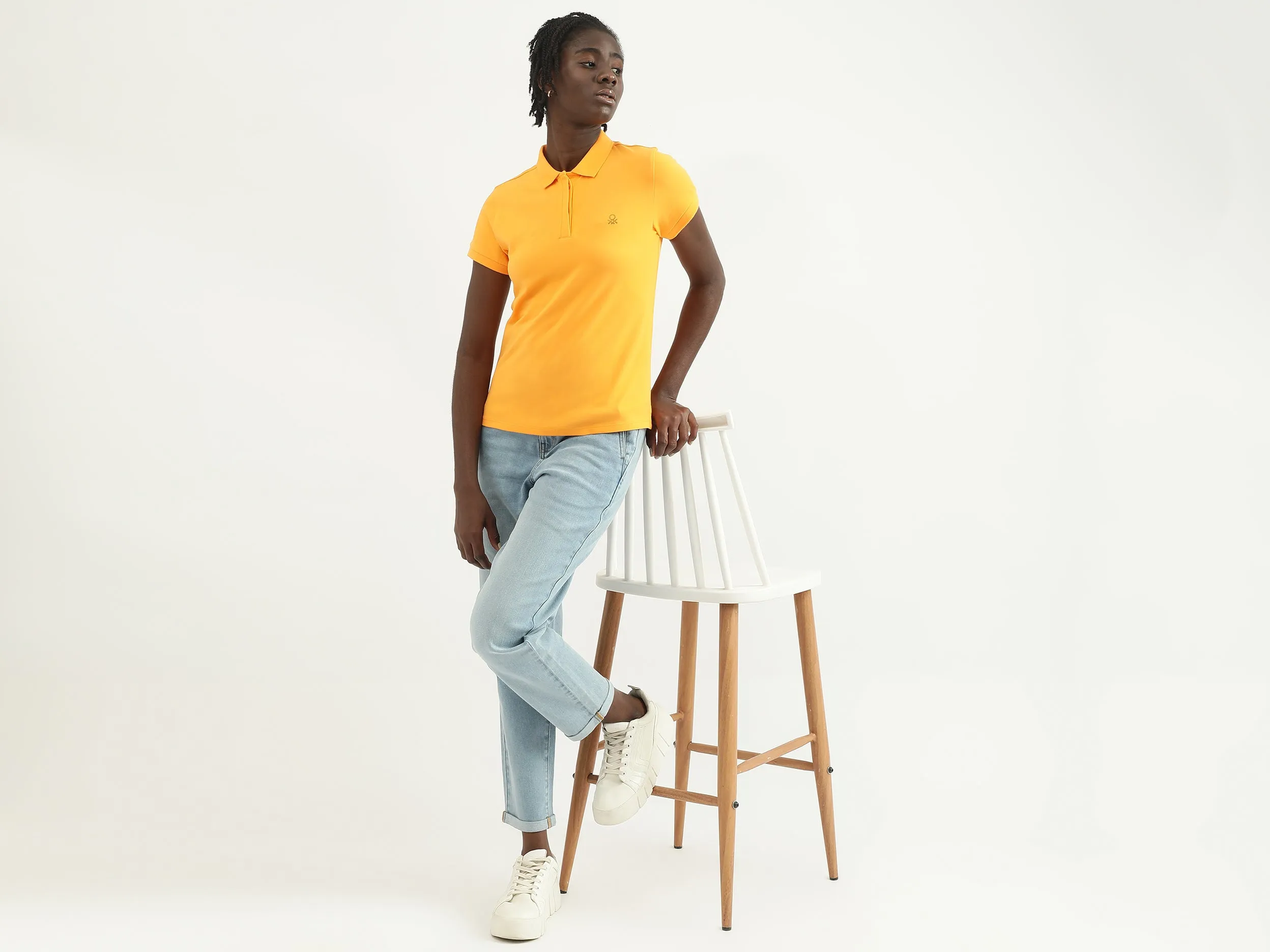 Women Solid Polo Collar T-shirt