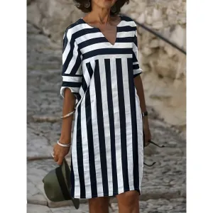 Women's Casual White And Black Dress | Midi