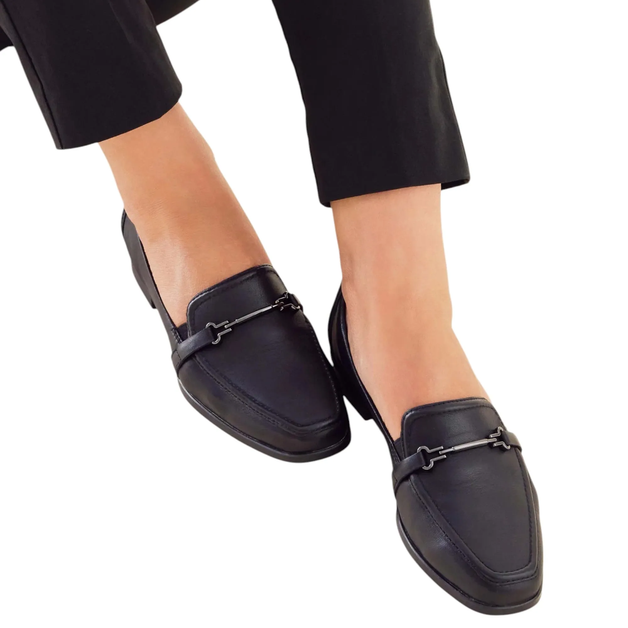 Womens Hush Puppies Zippo Black Ladies Flat Slip On Formal  Shoes