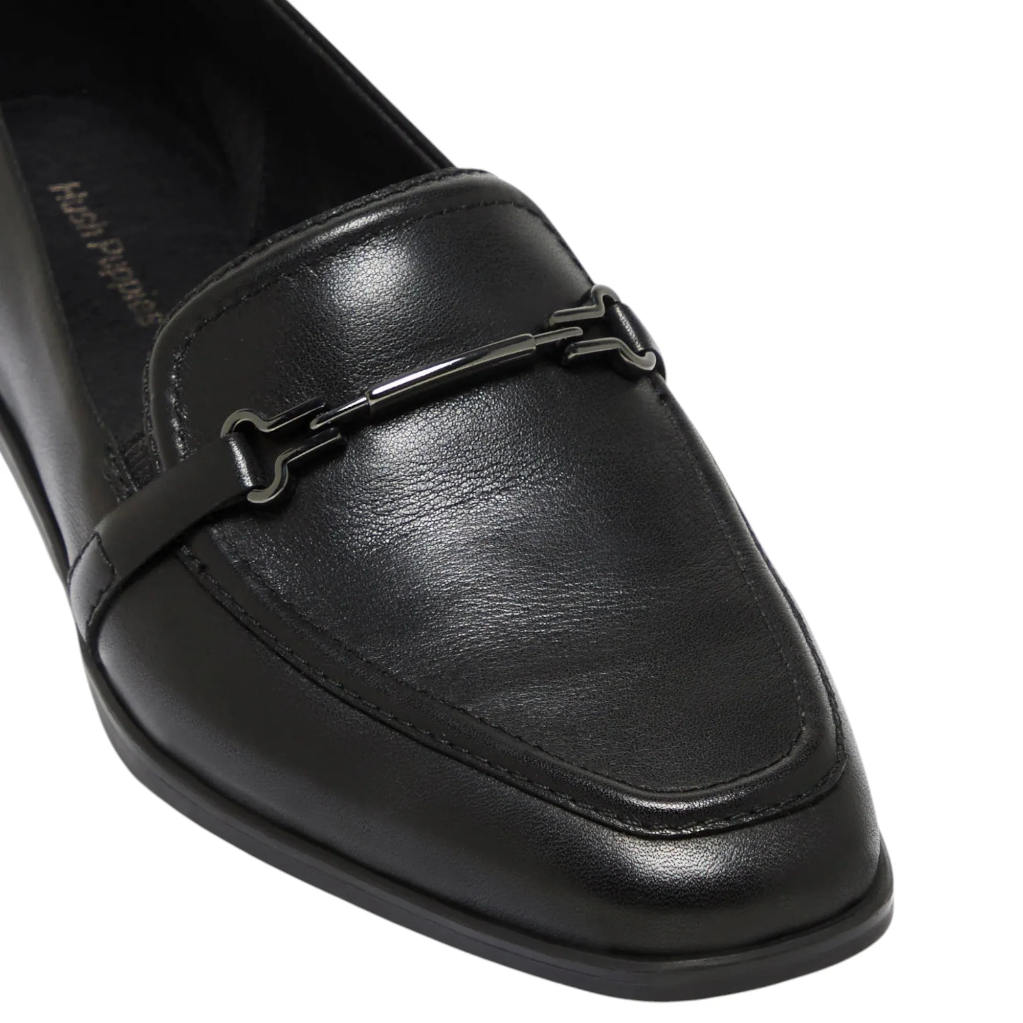 Womens Hush Puppies Zippo Black Ladies Flat Slip On Formal  Shoes