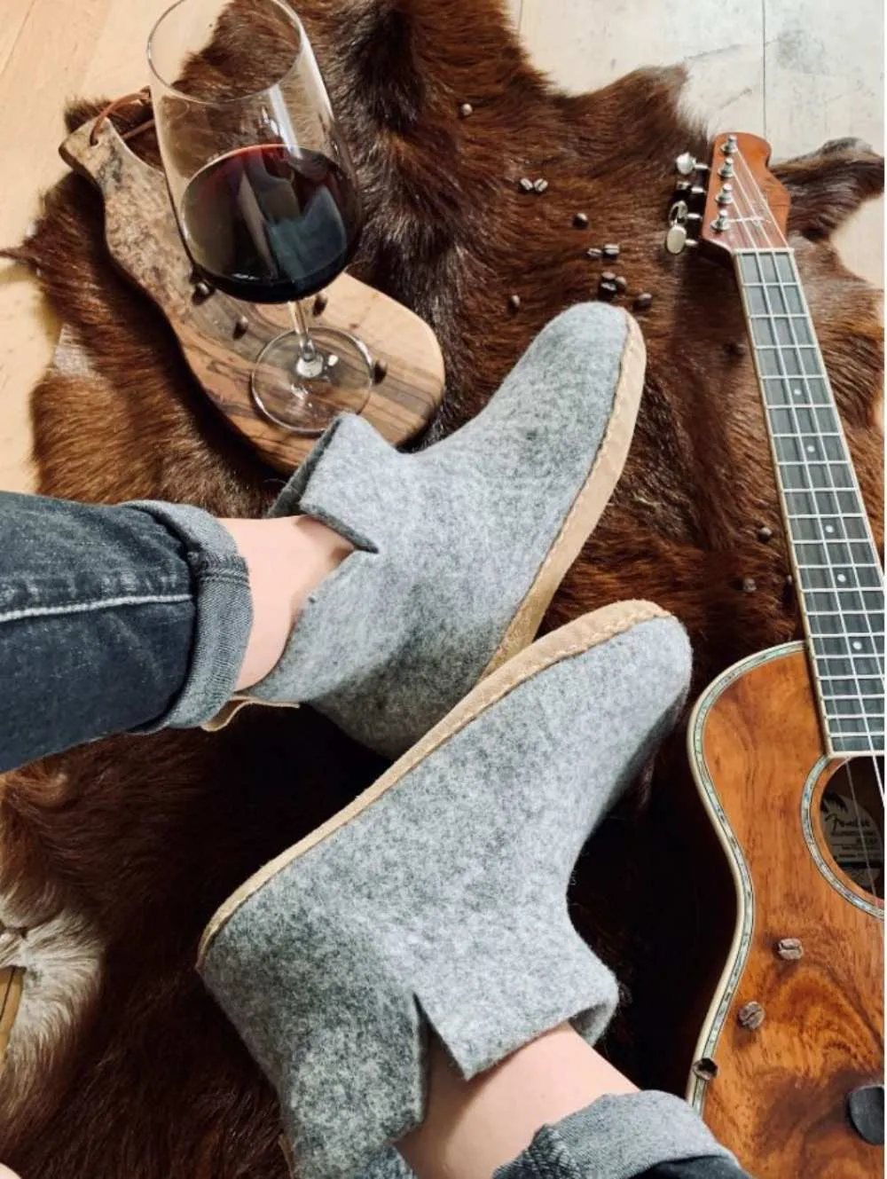 WoolFit® ankle high Felt Boots Slippers | Yeti, blue