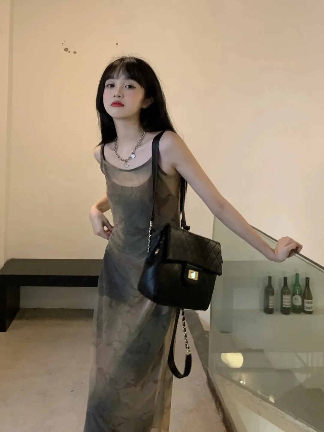 Y2K Vintage Mesh Midi Dress